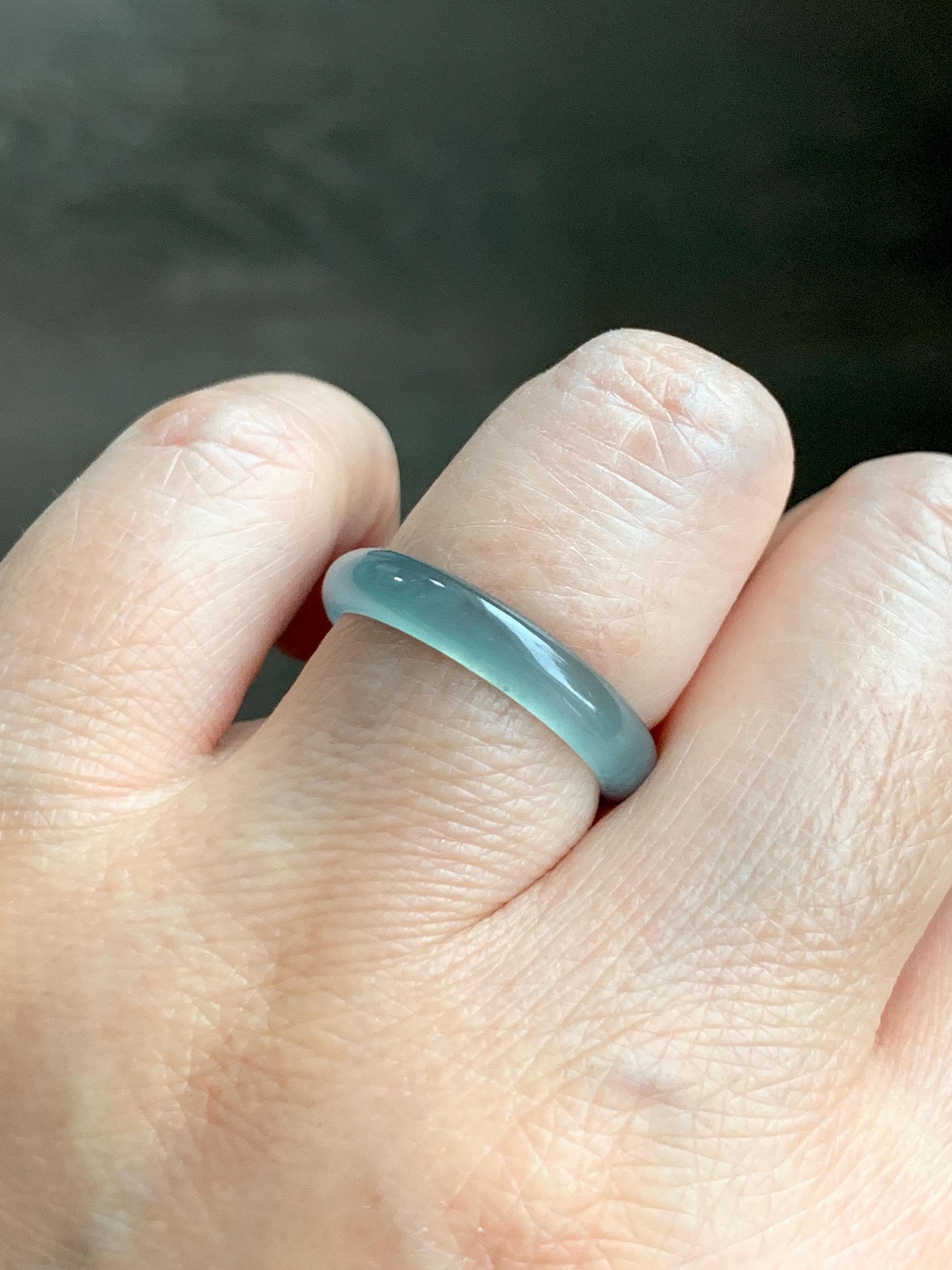 Natural Grade A Guatemalan Icy Highly Translucent Light Teal Jade Jadeite Band Ring Size 7.75 US 天然冰胶危浅蓝绿起光翡翠戒圈 WLL55F