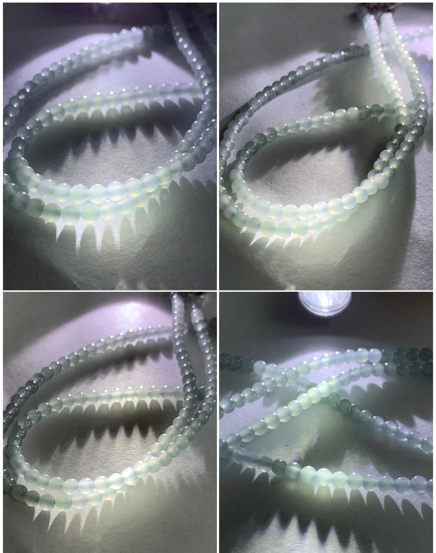 Natural Grade A Icy Translucent Pastel Blue Jade Jadeite Platinum Tahitian Pearl Sterling Silver Beaded Necklace 18.5” 天然冰胶危蓝翡翠小珠大溪地珍珠项链WDXL