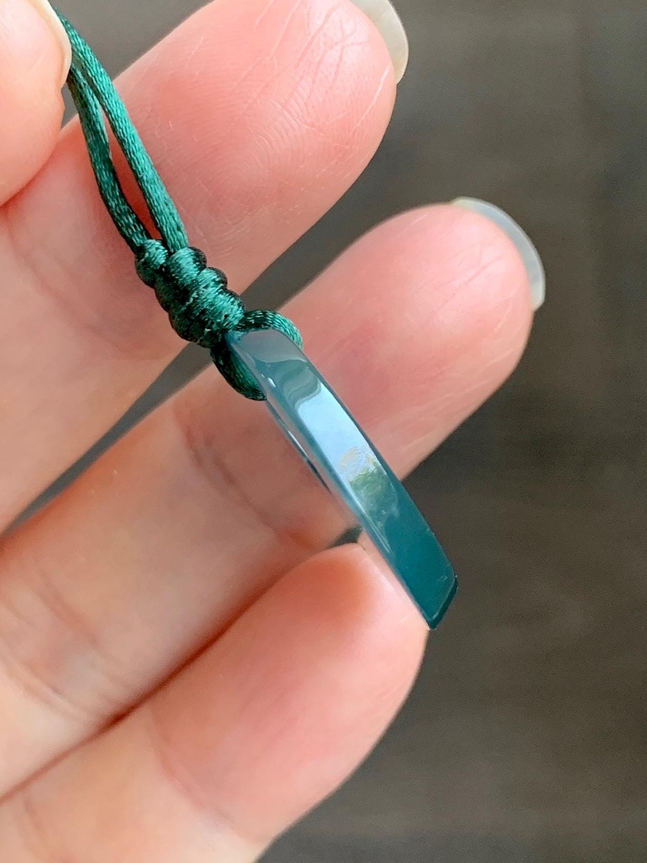 Natural Grade A Guatemalan Icy Translucent Dark Teal Blue Jade Jadeite Ping An Kou Donut Pendant Rope Necklace 25” 天然冰危蓝绿翡翠平安扣项链 WMPK
