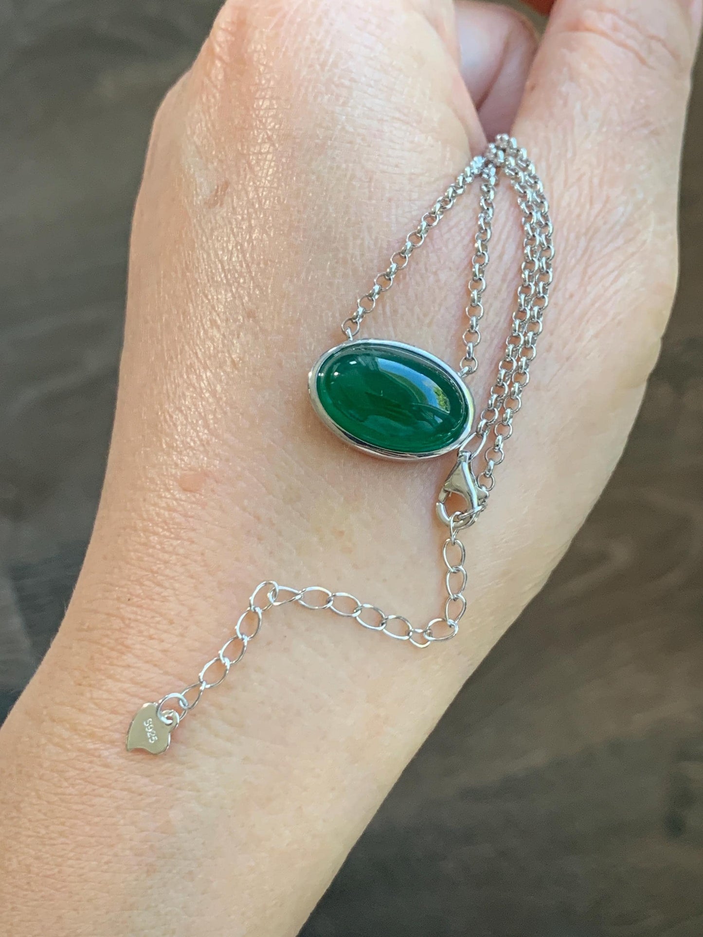 Certified Natural Grade A Guatemalan Icy Translucent Rich Green Jade Jadeite Solitaire Pendant Necklace Sterling Silver 天然冰危深绿翡翠大蛋面锁骨链 171