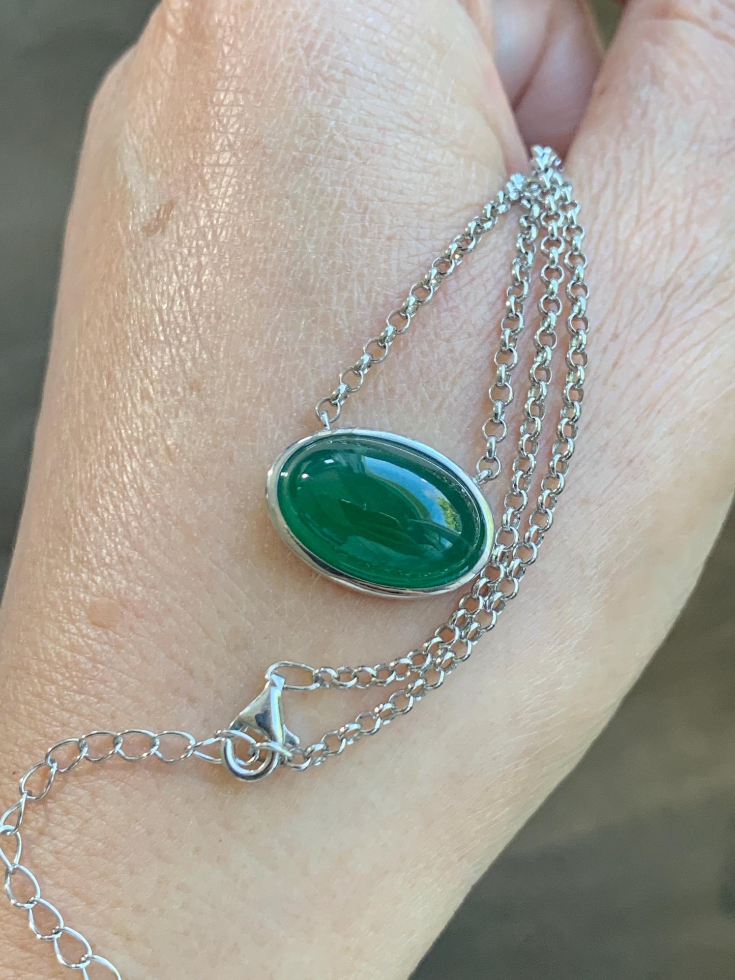 Certified Natural Grade A Guatemalan Icy Translucent Rich Green Jade Jadeite Solitaire Pendant Necklace Sterling Silver 天然冰危深绿翡翠大蛋面锁骨链 171