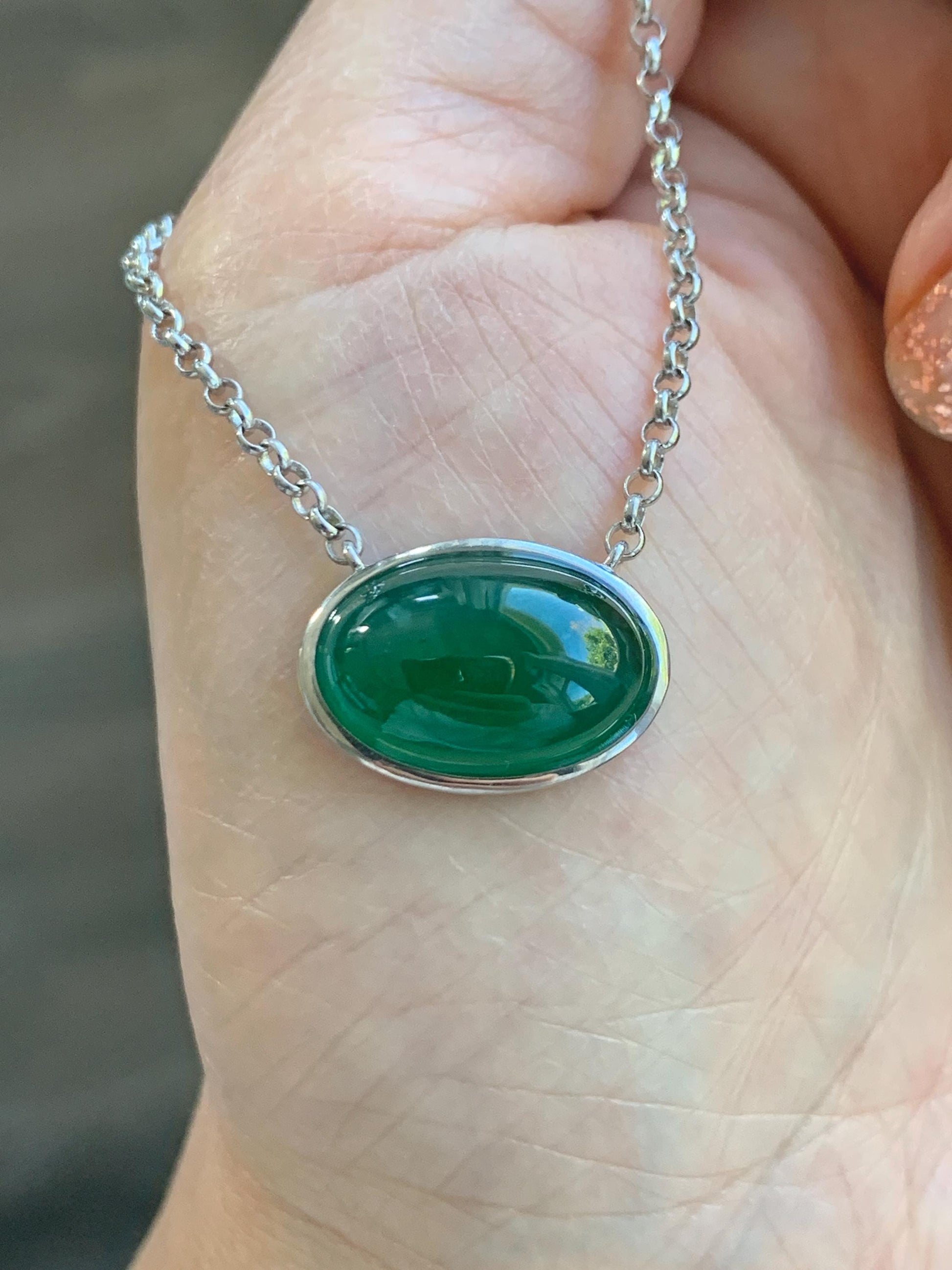 Certified Natural Grade A Guatemalan Icy Translucent Rich Green Jade Jadeite Solitaire Pendant Necklace Sterling Silver 天然冰危深绿翡翠大蛋面锁骨链 171