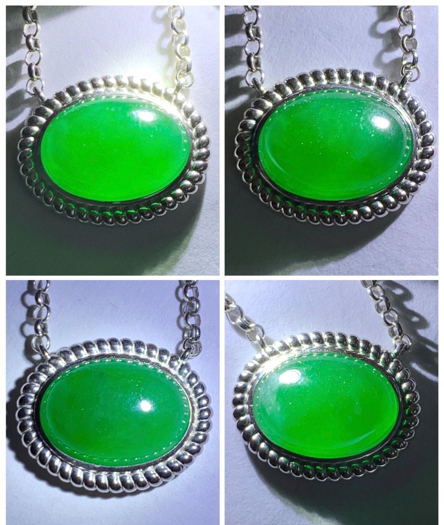 Certified Natural Grade A Guatemalan Icy Translucent Deep Green Jade Jadeite Solitaire Pendant Necklace Sterling Silver 天然冰危深绿翡翠大蛋面锁骨链 170