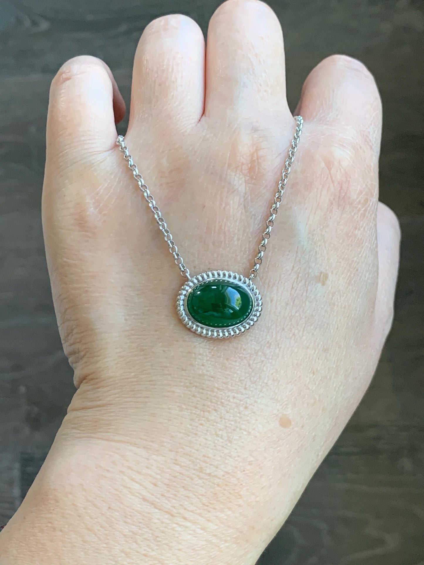 Certified Natural Grade A Guatemalan Icy Translucent Deep Green Jade Jadeite Solitaire Pendant Necklace Sterling Silver 天然冰危深绿翡翠大蛋面锁骨链 170