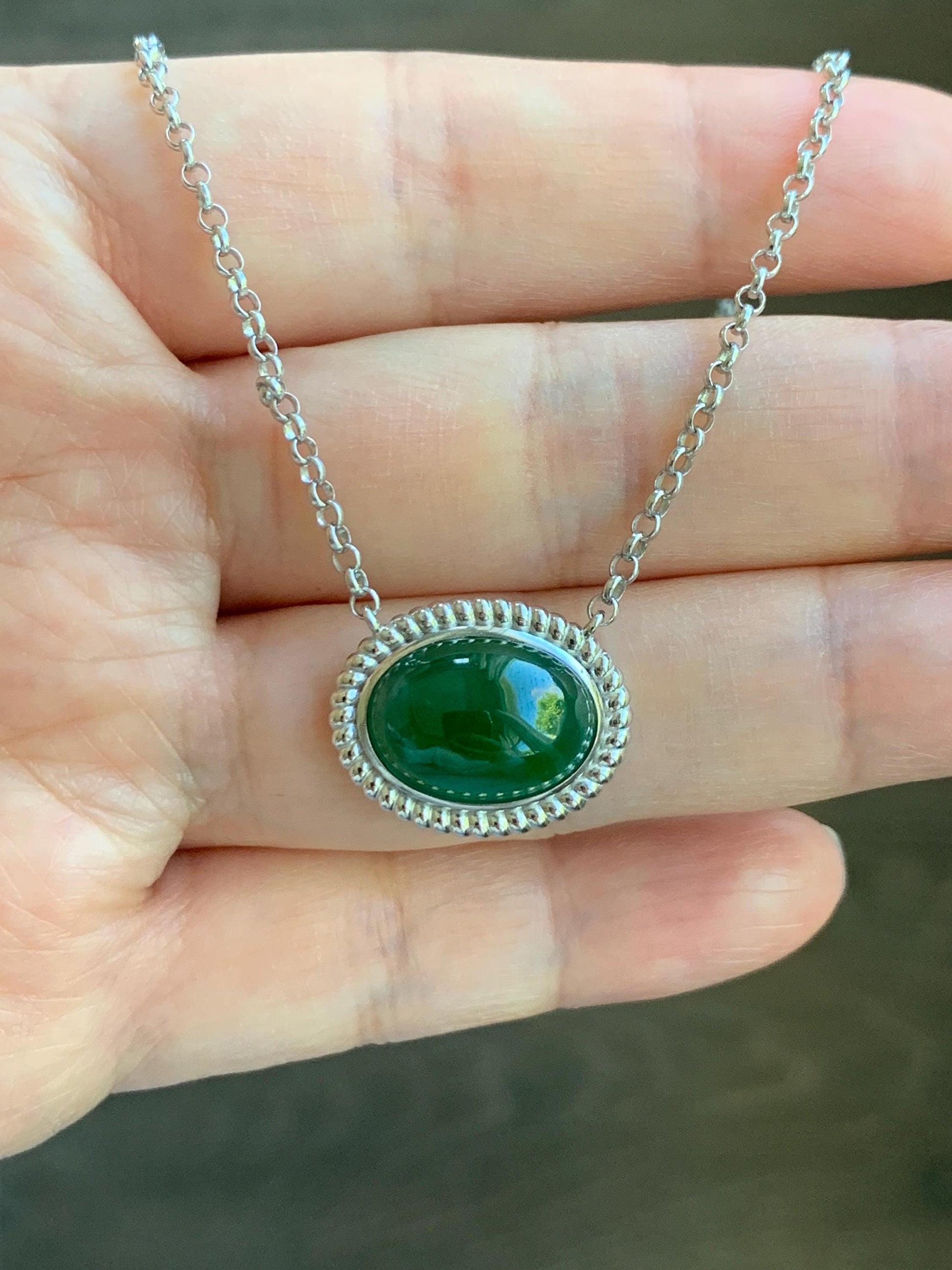 Certified Natural Grade A Guatemalan Icy Translucent Deep Green Jade Jadeite Solitaire Pendant Necklace Sterling Silver 天然冰危深绿翡翠大蛋面锁骨链 170