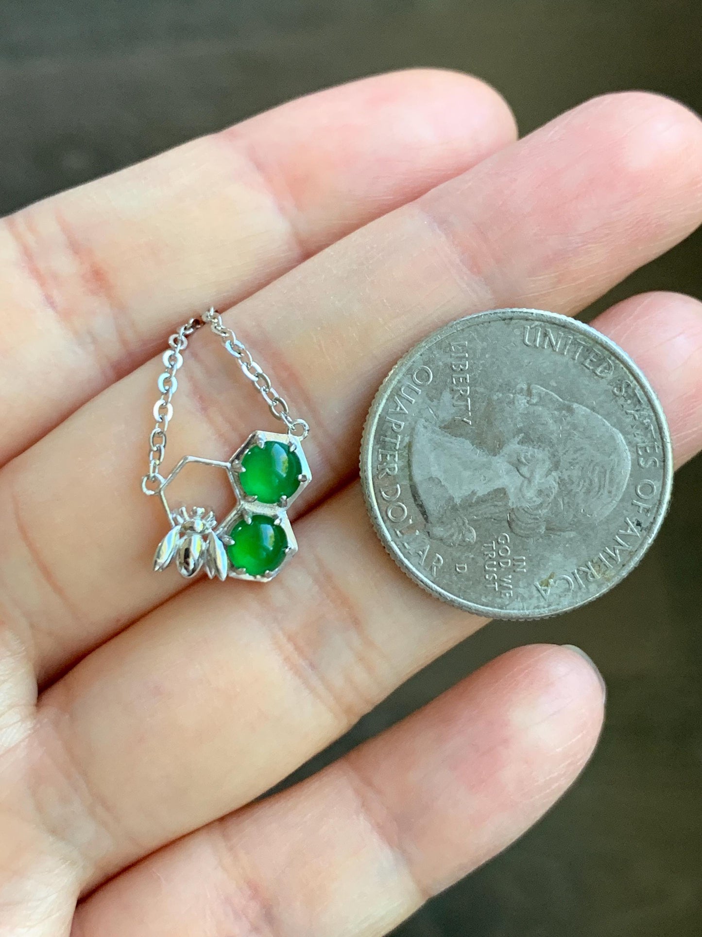 Certified Natural Grade A Guatemalan Icy Translucent Vibrant Green Jadeite Honeycomb Necklace Sterling Silver Adjustable 天然冰危绿翡翠蜂巢镶嵌项链 487