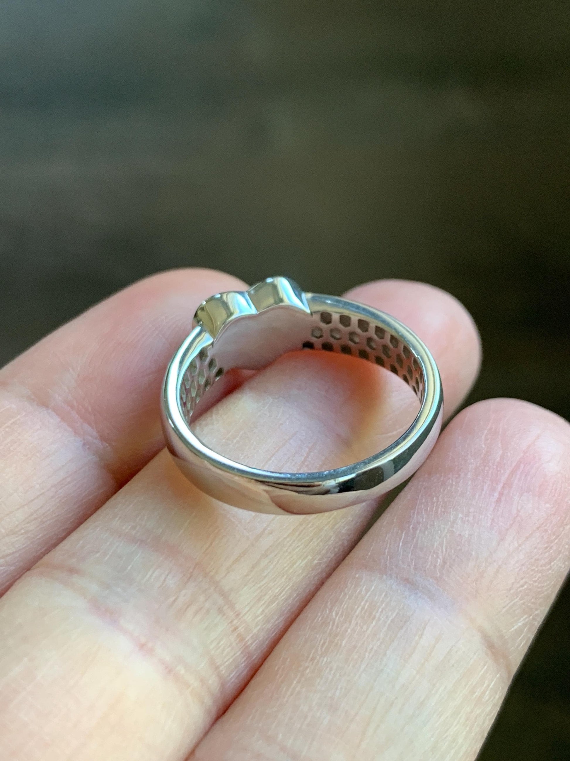Certified Natural Grade A Guatemalan Icy Translucent Vibrant Green Jade Jadeite Heart Ring Sterling Silver Size 7.25 US 天然冰危绿翡翠爱心银镶戒指 489
