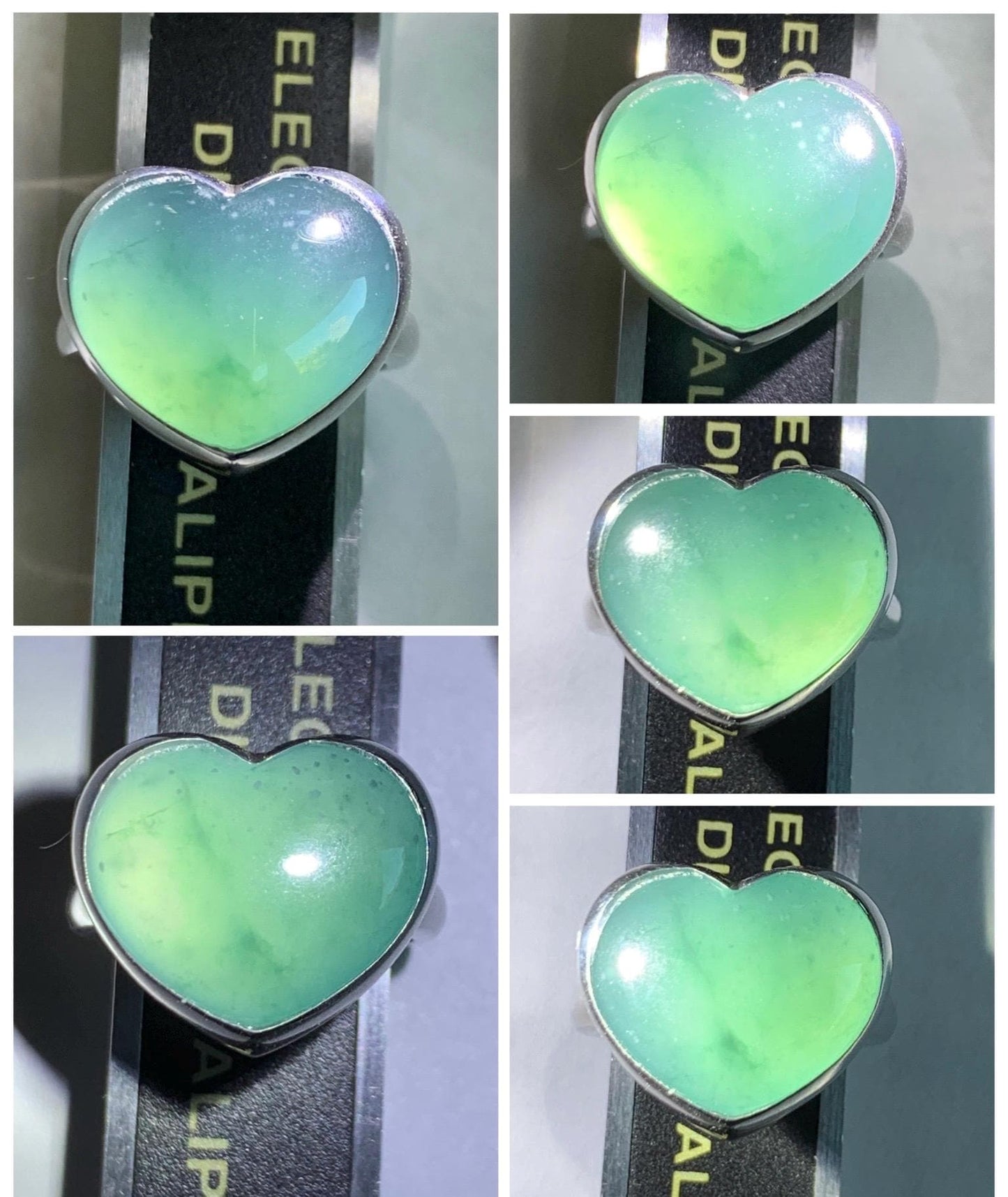 Certified Natural Grade A Guatemalan Icy Translucent Dark Teal Blue Jade Jadeite Heart Ring Sterling Silver Size 7.25 天然冰危蓝绿翡翠爱心银镶戒指 184