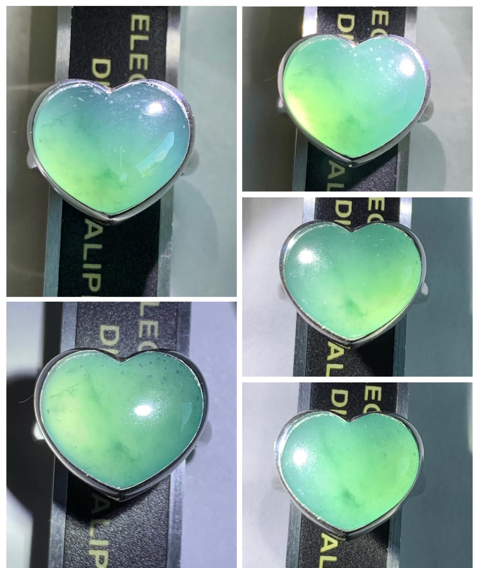 Certified Natural Grade A Guatemalan Icy Translucent Dark Teal Blue Jade Jadeite Heart Ring Sterling Silver Size 7.25 天然冰危蓝绿翡翠爱心银镶戒指 184