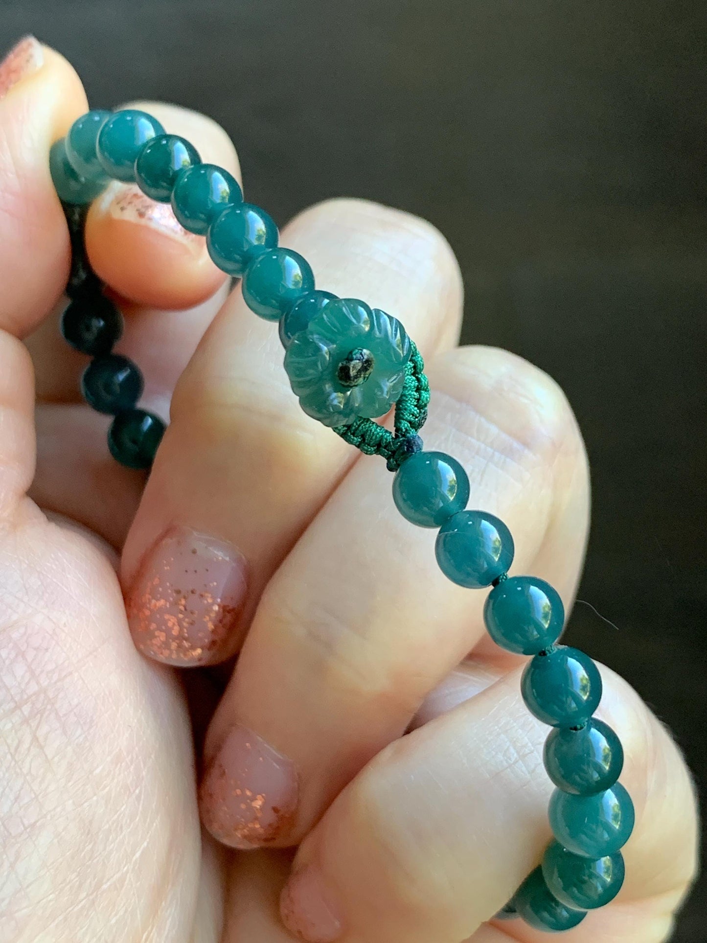 Natural Guatemalan Icy Translucent Dark Teal Blue Jade Jadeite Heart Charm Beaded Bracelet Sterling Silver 7” 天然冰危深蓝翡翠爱心潘多拉圆珠手串 WAX168
