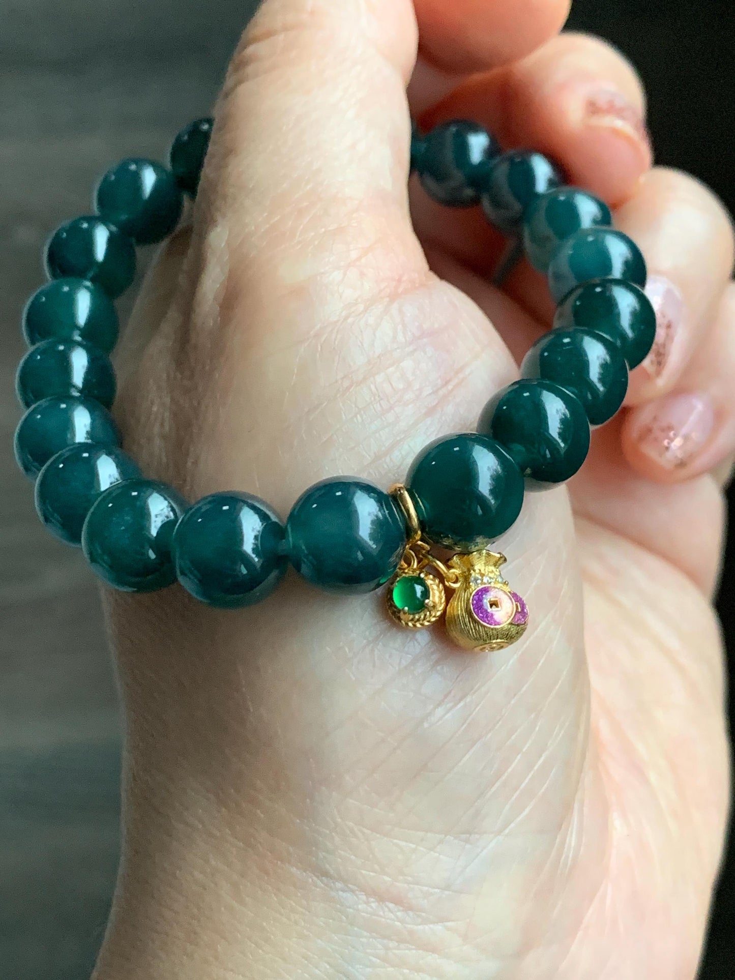 Natural Grade A Guatemalan Icy Translucent Vibrant Green Jade Jadeite Enamel Petite Charm Pendant Sterling Silver 天然冰危绿翡翠小潘多拉吊坠 WPD480
