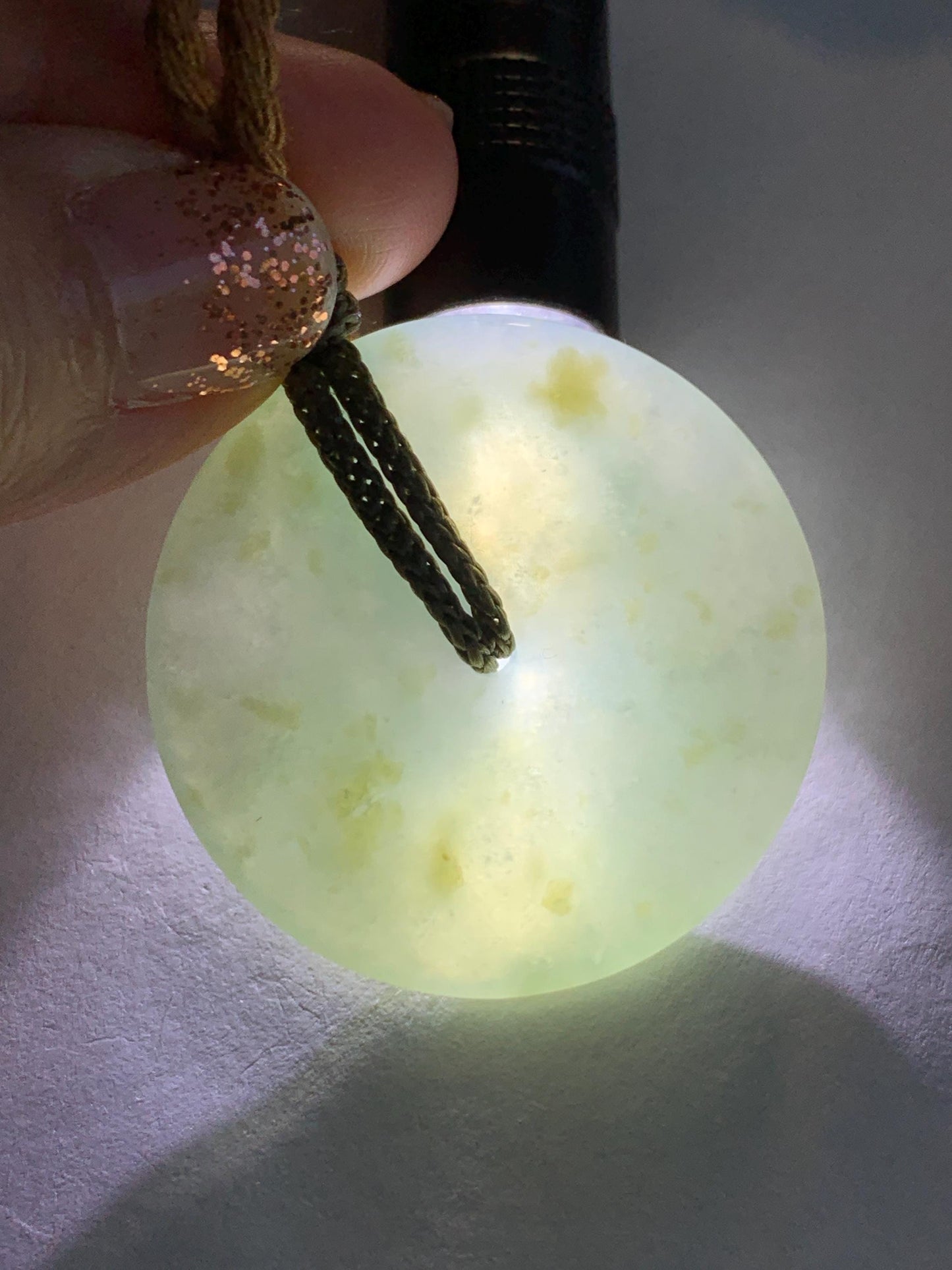 Natural Grade A Icy Translucent Pastel Green Jade Jadeite Ping An Kou Donut Pendant Rope Necklace 26" 21g 天然冰浅绿色翡翠平安扣吊坠项链 MQQ550C