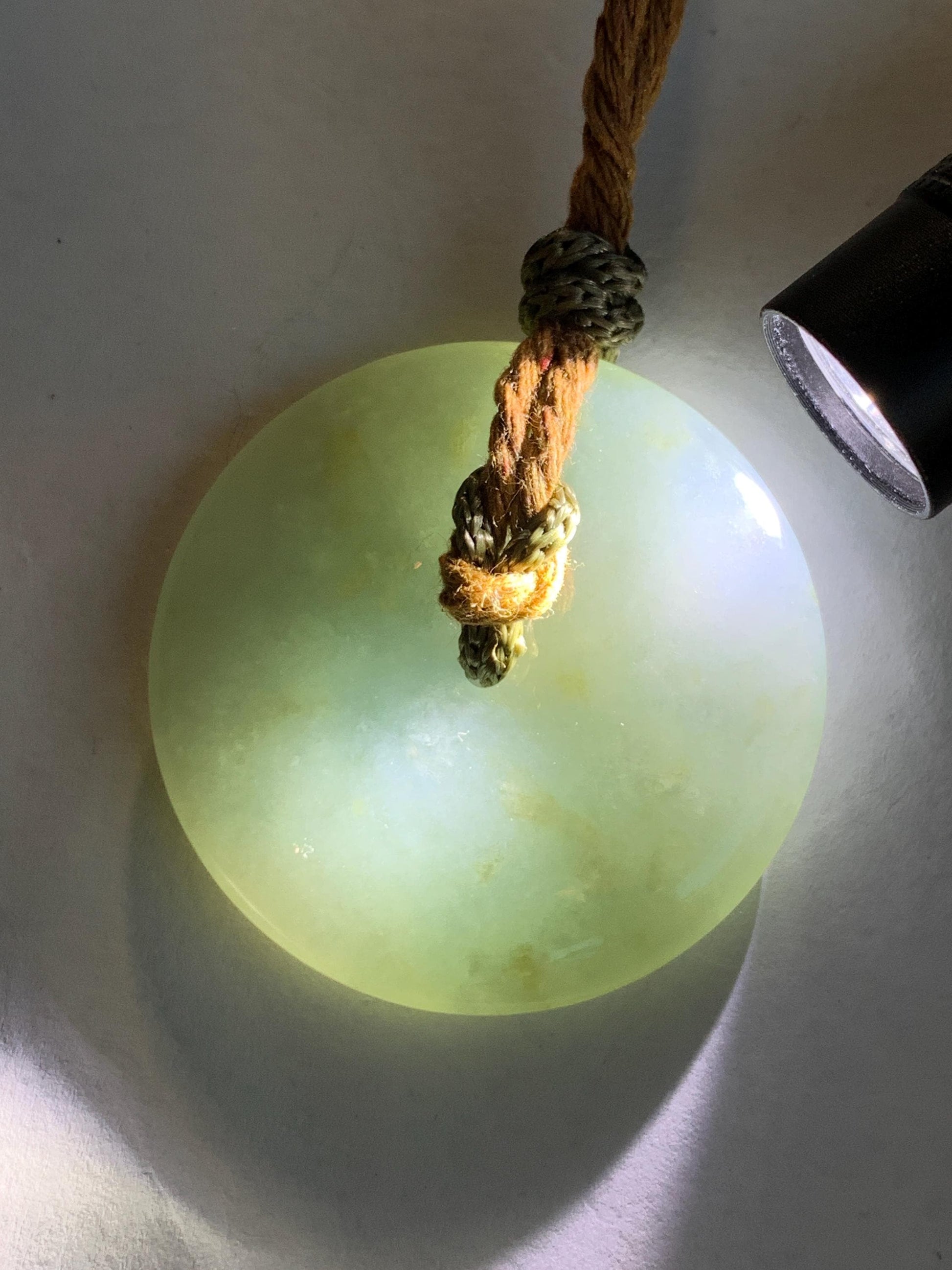 Natural Grade A Icy Translucent Pastel Green Jade Jadeite Ping An Kou Donut Pendant Rope Necklace 26" 21g 天然冰浅绿色翡翠平安扣吊坠项链 MQQ550C
