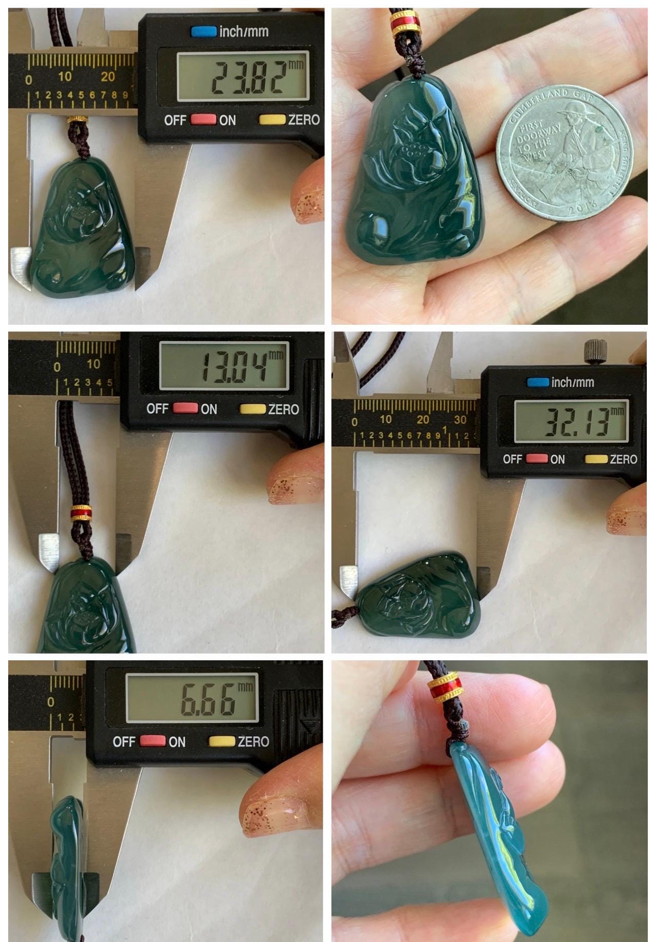 Natural Grade A Guatemalan Icy Translucent Dark Teal Green Jade Jadeite Lotus Flower Pendant Rope Necklace 26” 天然冰胶危深蓝绿翡翠莲花吊坠 WLL132