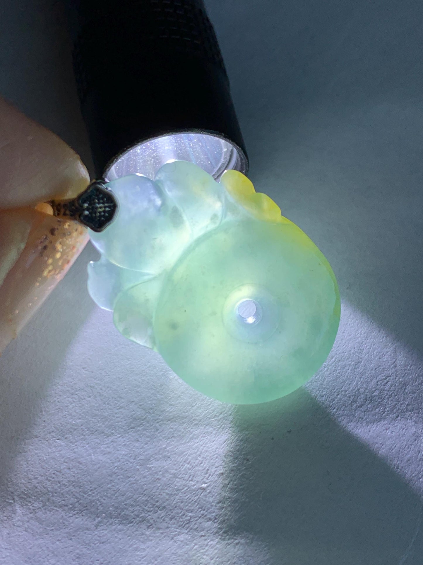 Natural Grade A Guatemalan Icy Translucent Light Blue Jadeite Lotus Flower Ping An Kou Donut Pendant Sterling Silver 天然冰危蓝翡翠莲花平安扣吊坠 WLH316B