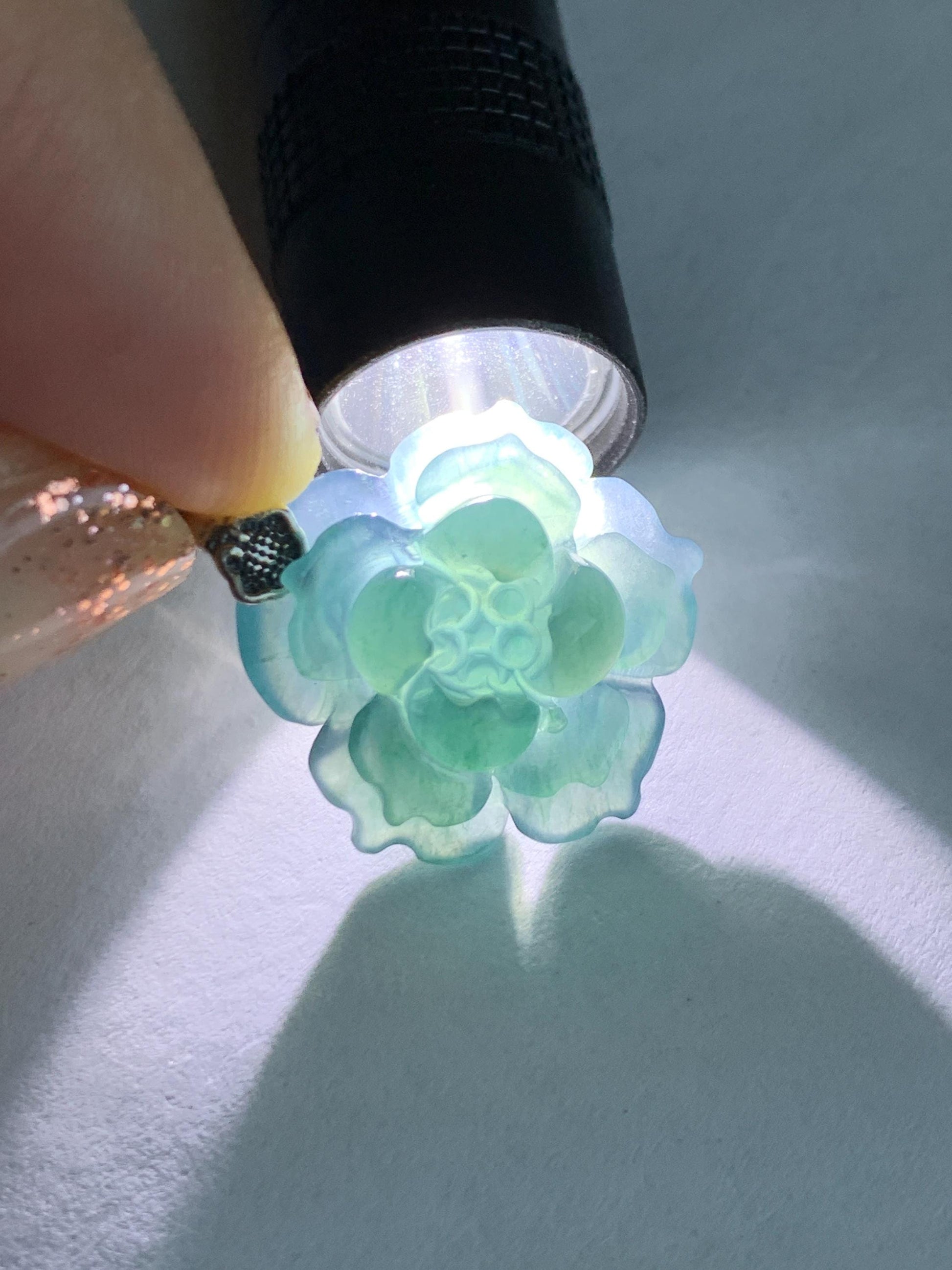 Natural Grade A Guatemalan Icy Translucent Dark Aegean Blue Jade Jadeite Lotus Flower Pendant Sterling Silver 4g 天然冰危深蓝翡翠莲花吊坠 WLH316C