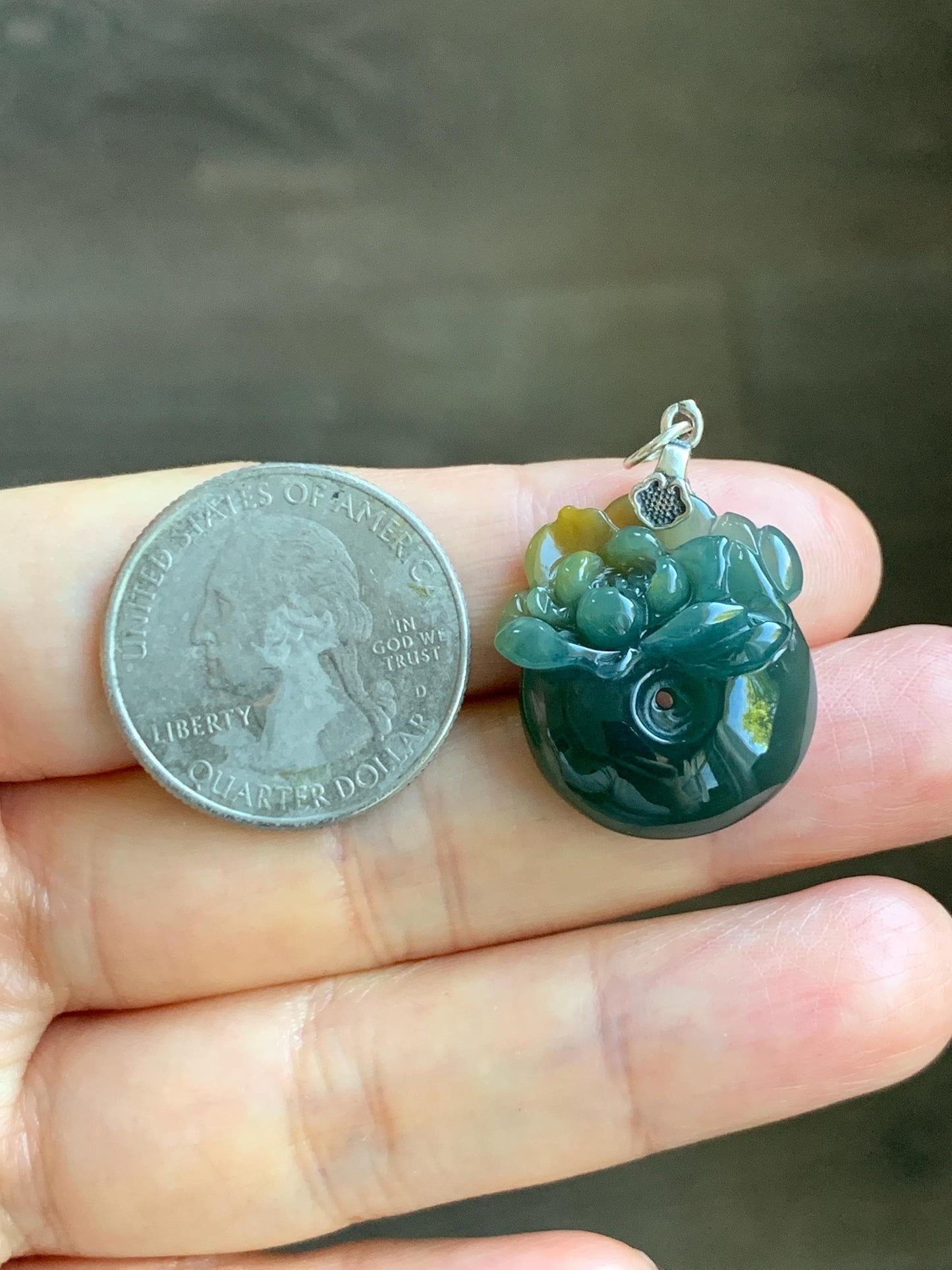 Natural Grade A Guatemalan Icy Translucent Teal Green Jadeite Lotus Flower Ping An Kou Donut Pendant Sterling Silver 天然冰危蓝翡翠莲花平安扣吊坠 WSL385A