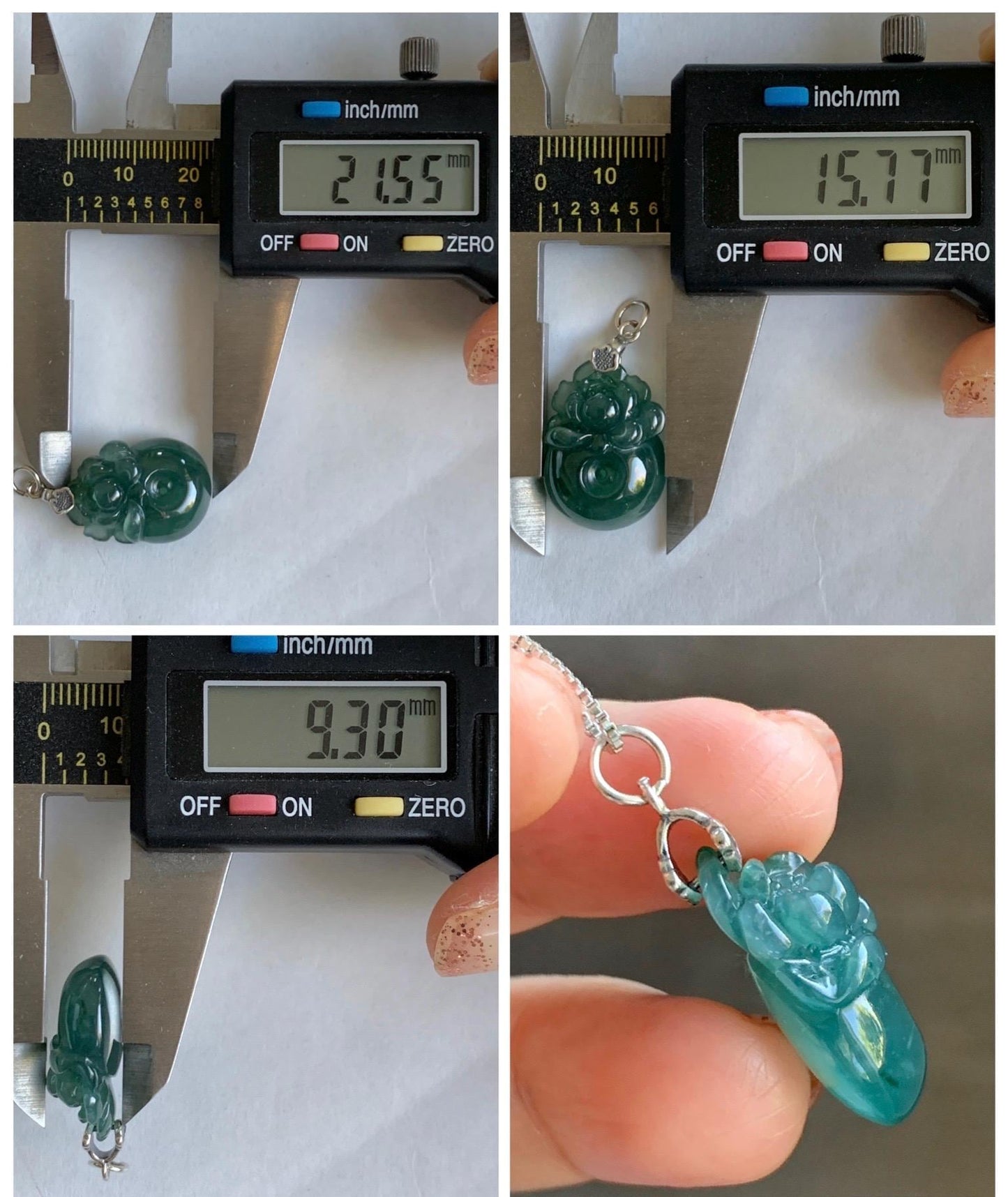 Natural Grade A Guatemalan Icy Translucent Teal Blue Jadeite Lotus Flower Ping An Kou Donut Pendant Sterling Silver 天然冰危蓝翡翠莲花平安扣吊坠 WSL385B