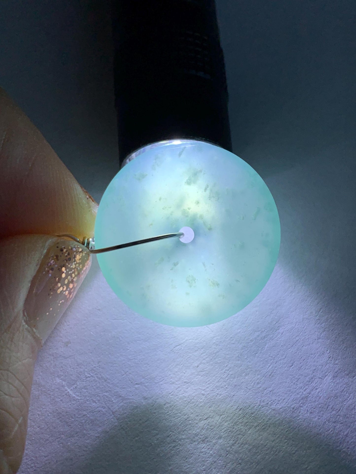 Certified Natural Grade A Guatemalan Icy Highly Translucent Teal Jade Jadeite Ping An Kou Donut Pendant Sterling Silver 天然冰危蓝翡翠平安扣吊坠 1121