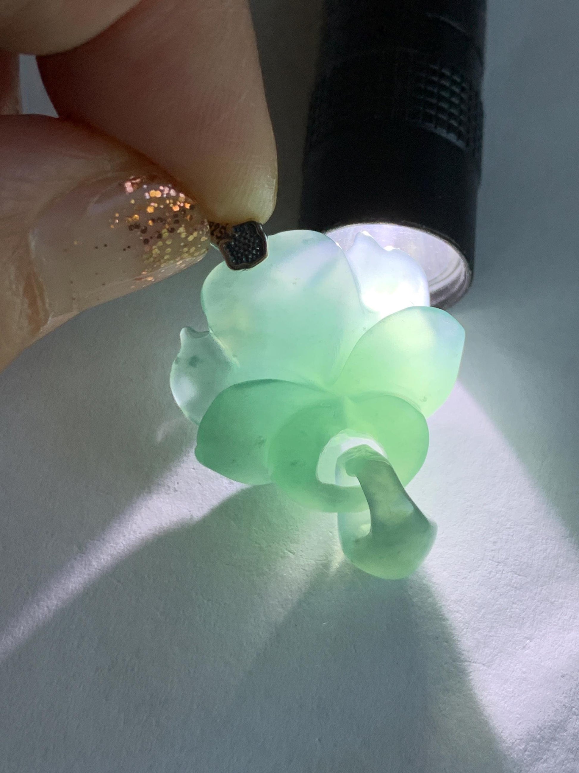 Natural Grade A Guatemalan Icy Translucent Teal Blue Jade Jadeite Lotus Flower Pendant Sterling Silver 8g 天然冰胶危蓝翡翠莲花吊坠 WLH316C