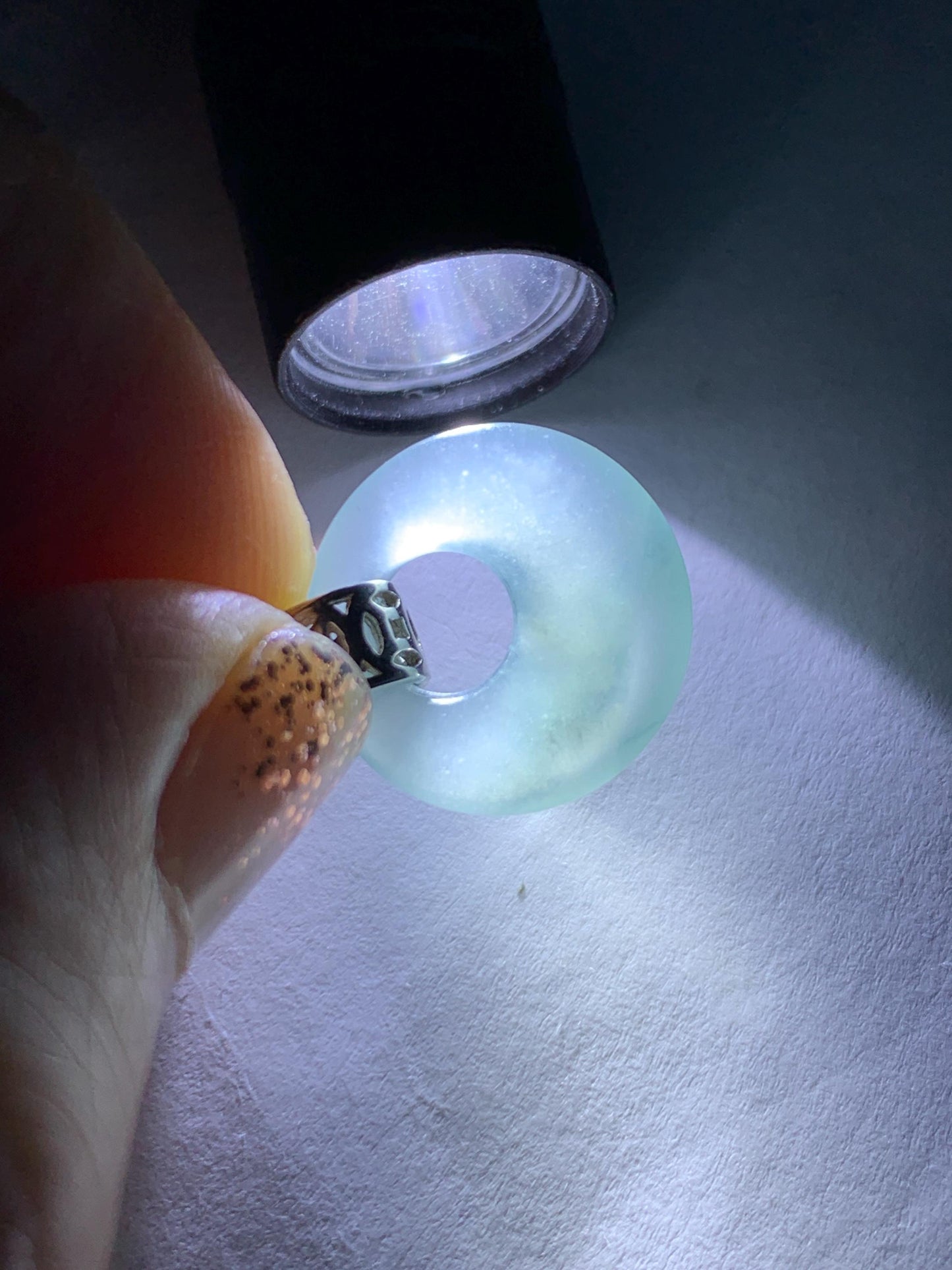 Natural Grade A Guatemalan Icy Translucent Pastel Teal Blue Jade Jadeite Ping An Kou Donut Pendant Sterling Silver 天然冰胶危飘蓝翡翠平安扣吊坠 WGZ55A