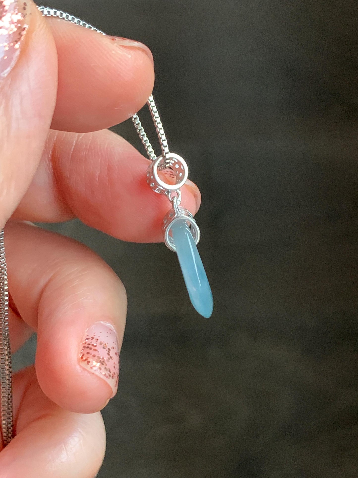 Natural Grade A Guatemalan Icy Translucent Pastel Teal Blue Jade Jadeite Ping An Kou Donut Pendant Sterling Silver 天然冰胶危飘蓝翡翠平安扣吊坠 WGZ55A