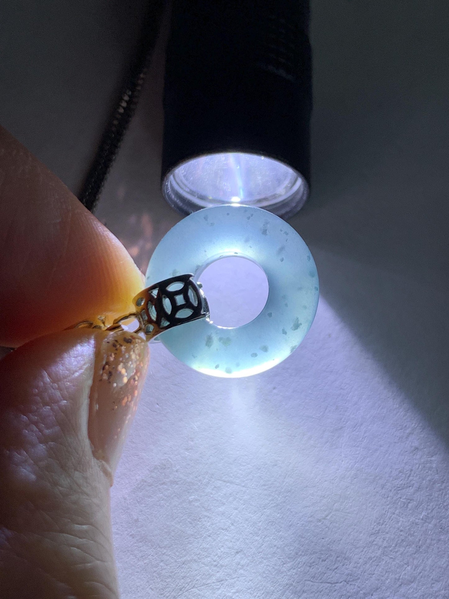 Natural Grade A Guatemalan Icy Translucent Dark Teal Blue Jade Jadeite Ping An Kou Donut Pendant Sterling Silver 天然冰胶危蓝翡翠平安扣吊坠 WTQ85