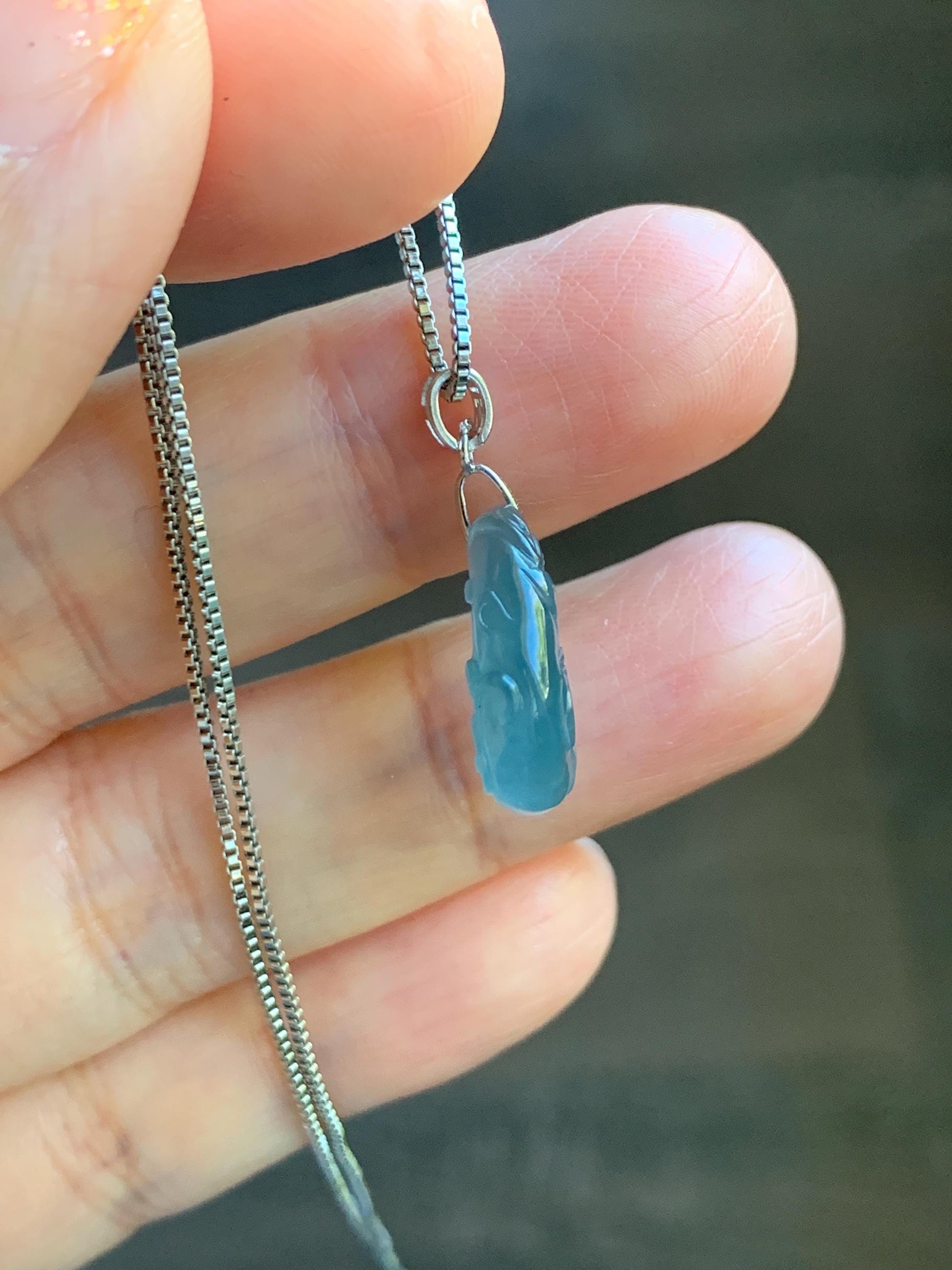 Natural Grade A Guatemalan Icy Translucent Light Teal Jadeite Rabbit Crescent Moon Petite Pendant Sterling Silver 天然冰危浅蓝翡翠迷你月亮兔吊坠 WXK253T