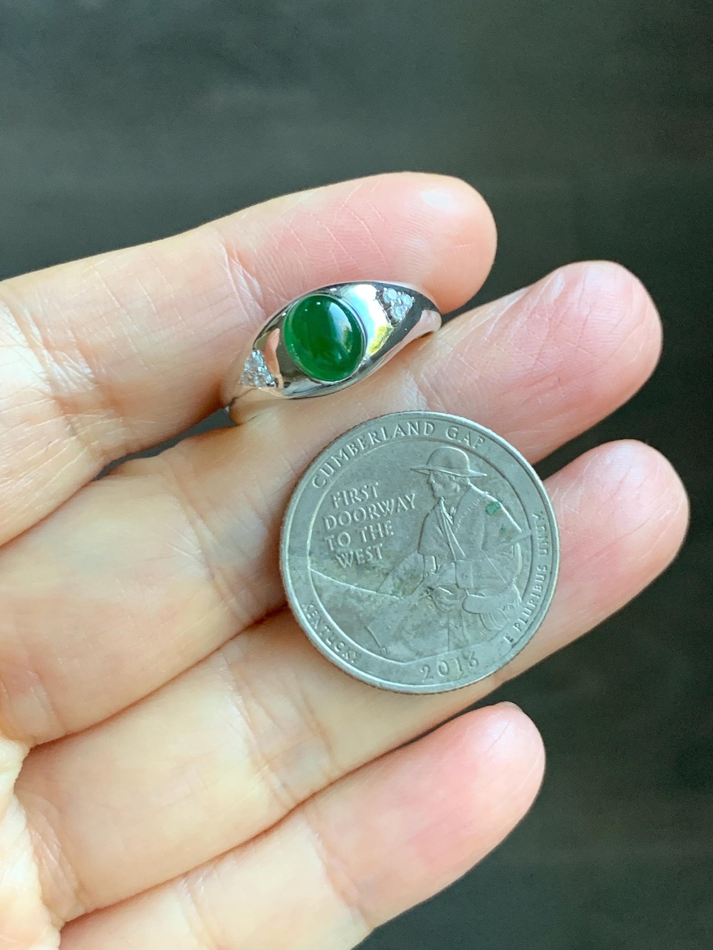 Certified Natural Grade A Guatemalan Icy Translucent Intense Vibrant Green Oval Jade Jadeite Ring Sterling Silver size 7.25 天然冰危绿翡翠镶嵌戒指 191