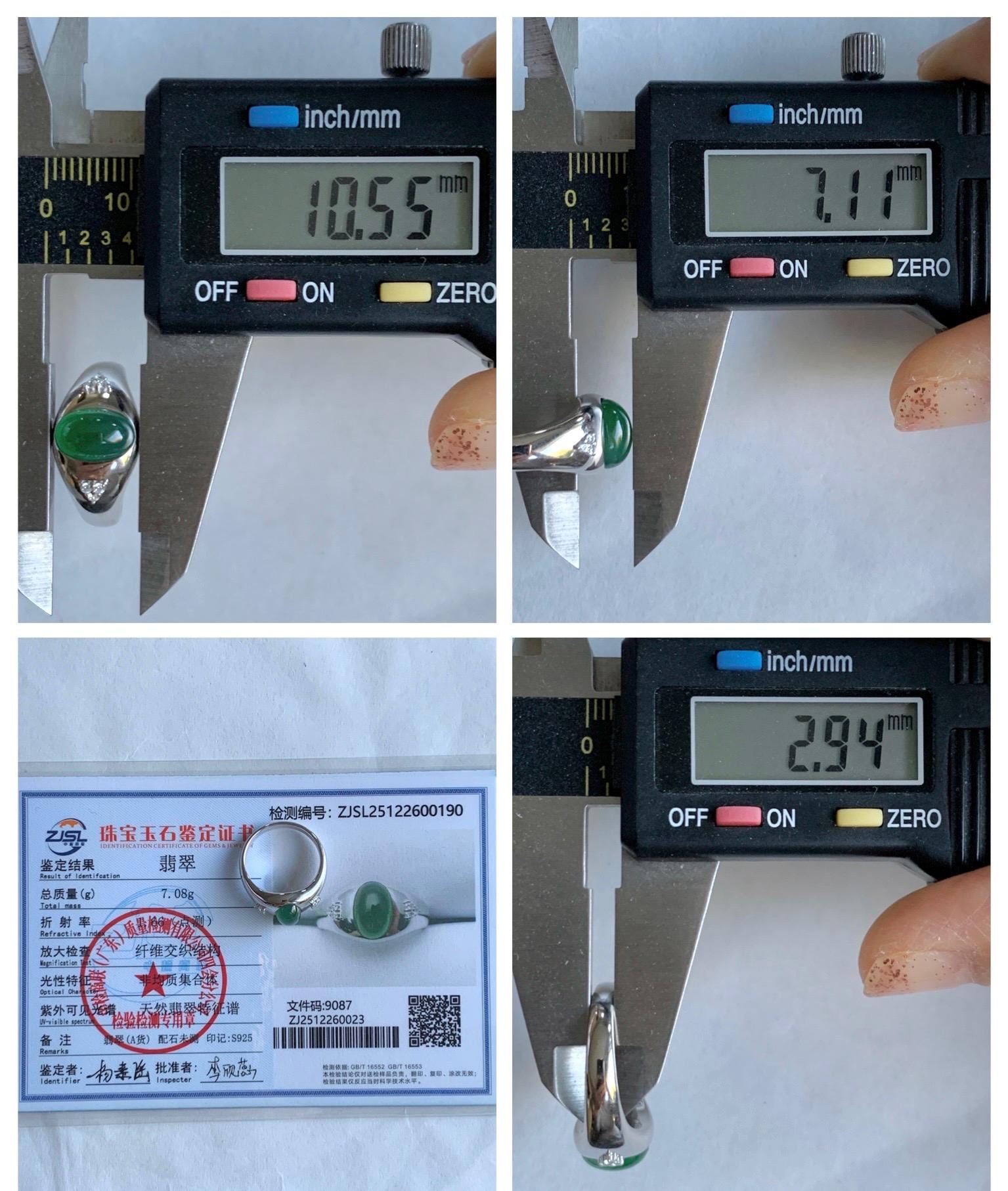Certified Natural Grade A Guatemalan Icy Translucent Intense Rich Green Oval Jade Jadeite Ring Sterling Silver size 7.25 天然冰危绿翡翠镶嵌戒指 190