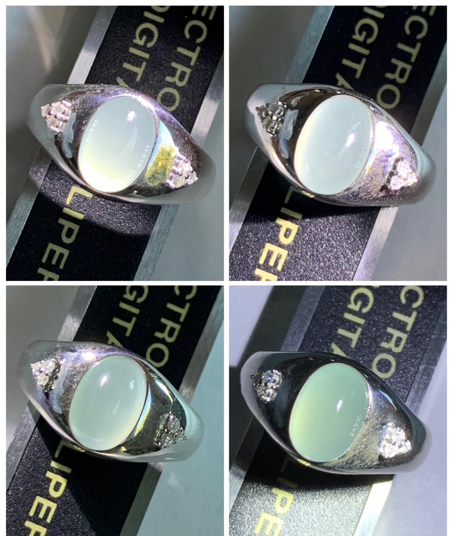 Certified Natural Grade A Guatemalan Icy Translucent Pastel Teal Blue Oval Jade Jadeite Ring Sterling Silver size 7.25 天然冰危淡蓝底翡翠镶嵌戒指 180