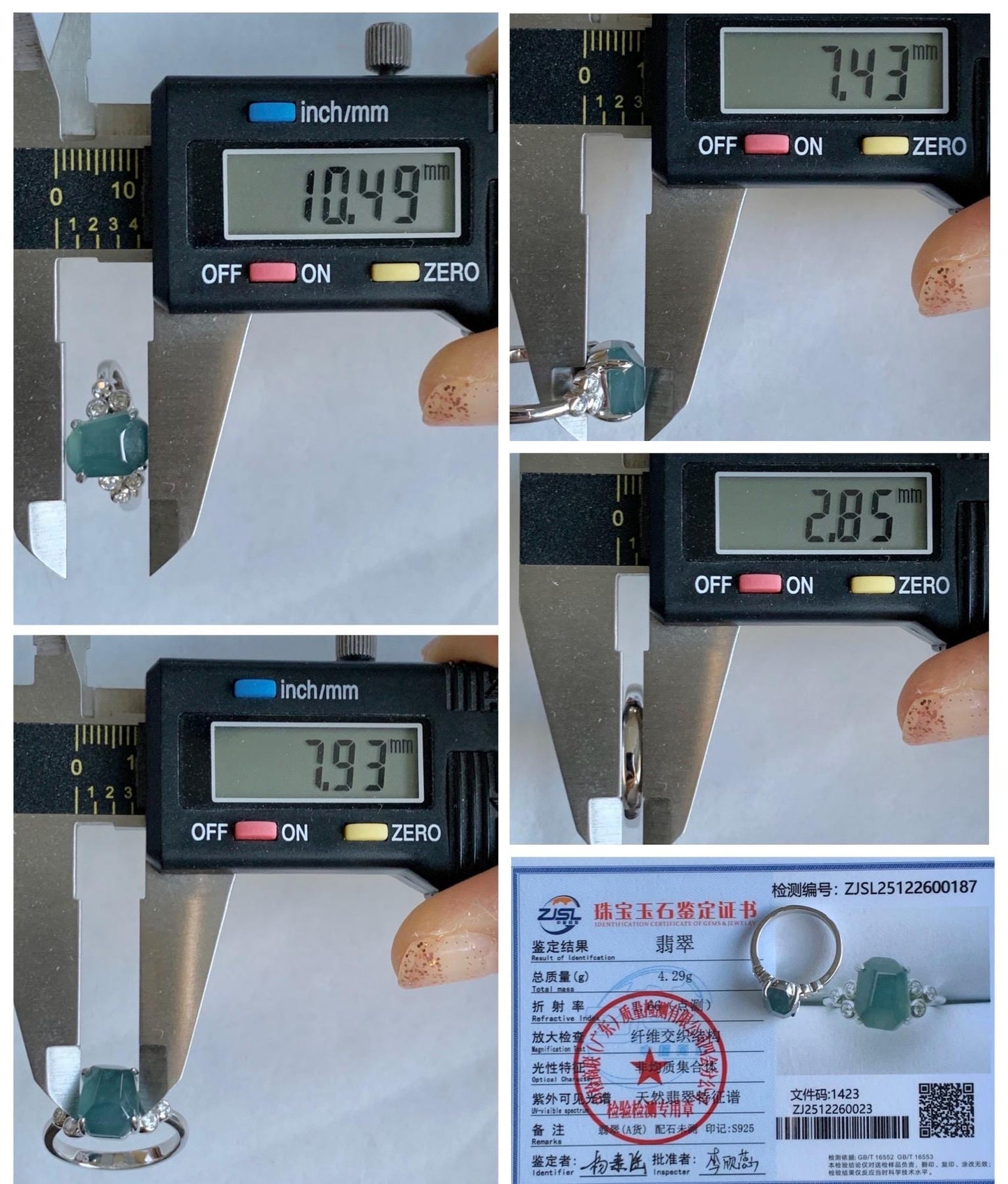 Certified Natural Grade A Guatemalan Icy Translucent Dark Teal Green Jade Jadeite Ring Sterling Silver size 7.25 天然冰危深蓝绿切割翡翠镶嵌戒指 187