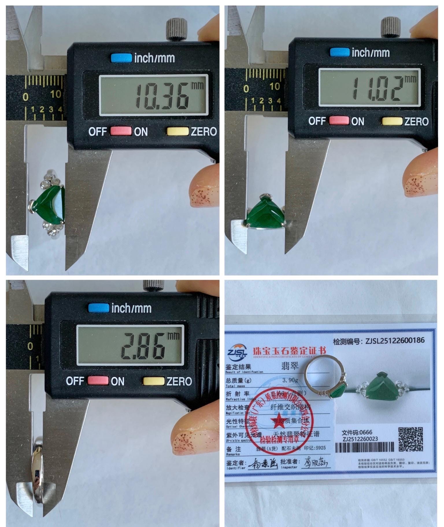 Certified Natural Grade A Guatemalan Icy Translucent Dark Teal Green Jade Jadeite Ring Sterling Silver size 7.25 天然冰危深蓝绿切割翡翠镶嵌戒指 187