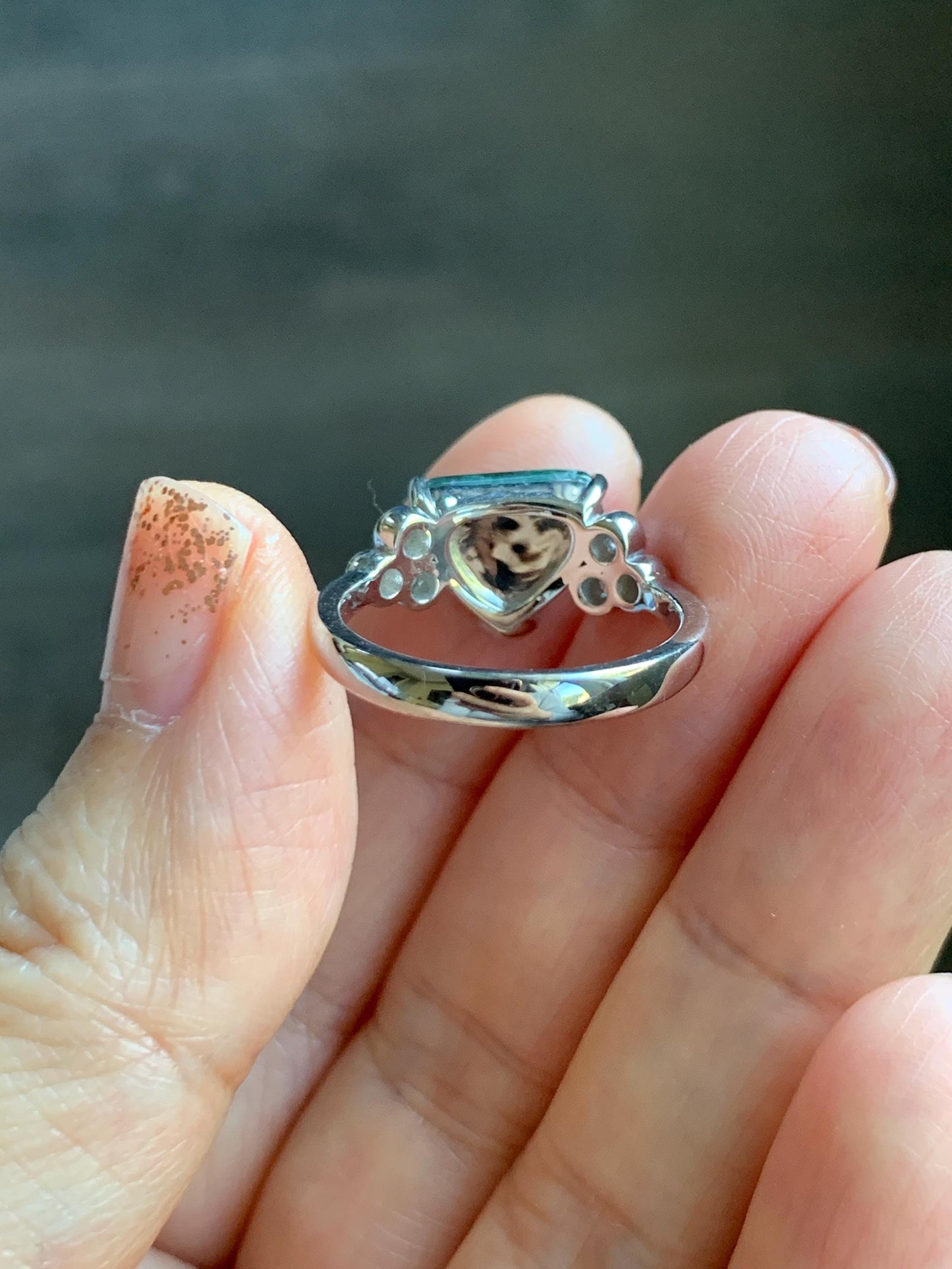 Certified Natural Grade A Guatemalan Icy Translucent Dark Teal Green Jade Jadeite Ring Sterling Silver size 7.25 天然冰危深蓝绿切割翡翠镶嵌戒指 187