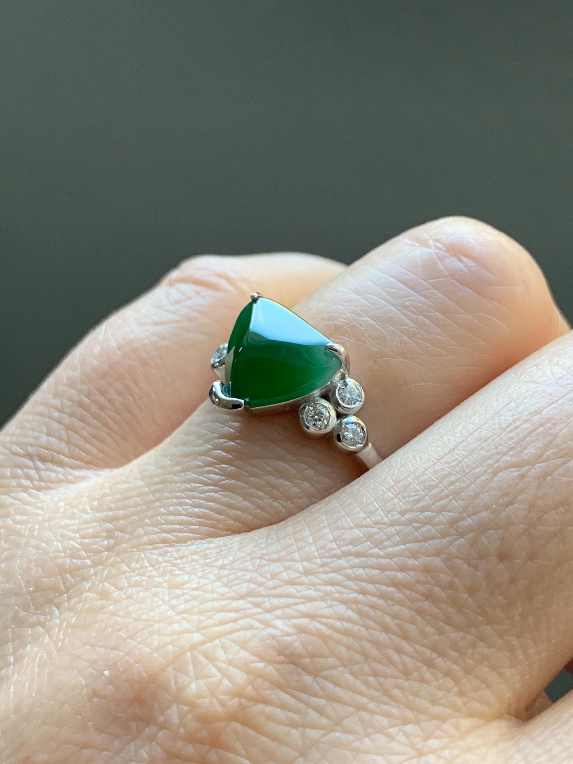 Certified Natural Grade A Guatemalan Icy Translucent Dark Teal Green Jade Jadeite Ring Sterling Silver size 7.25 天然冰危深蓝绿切割翡翠镶嵌戒指 187