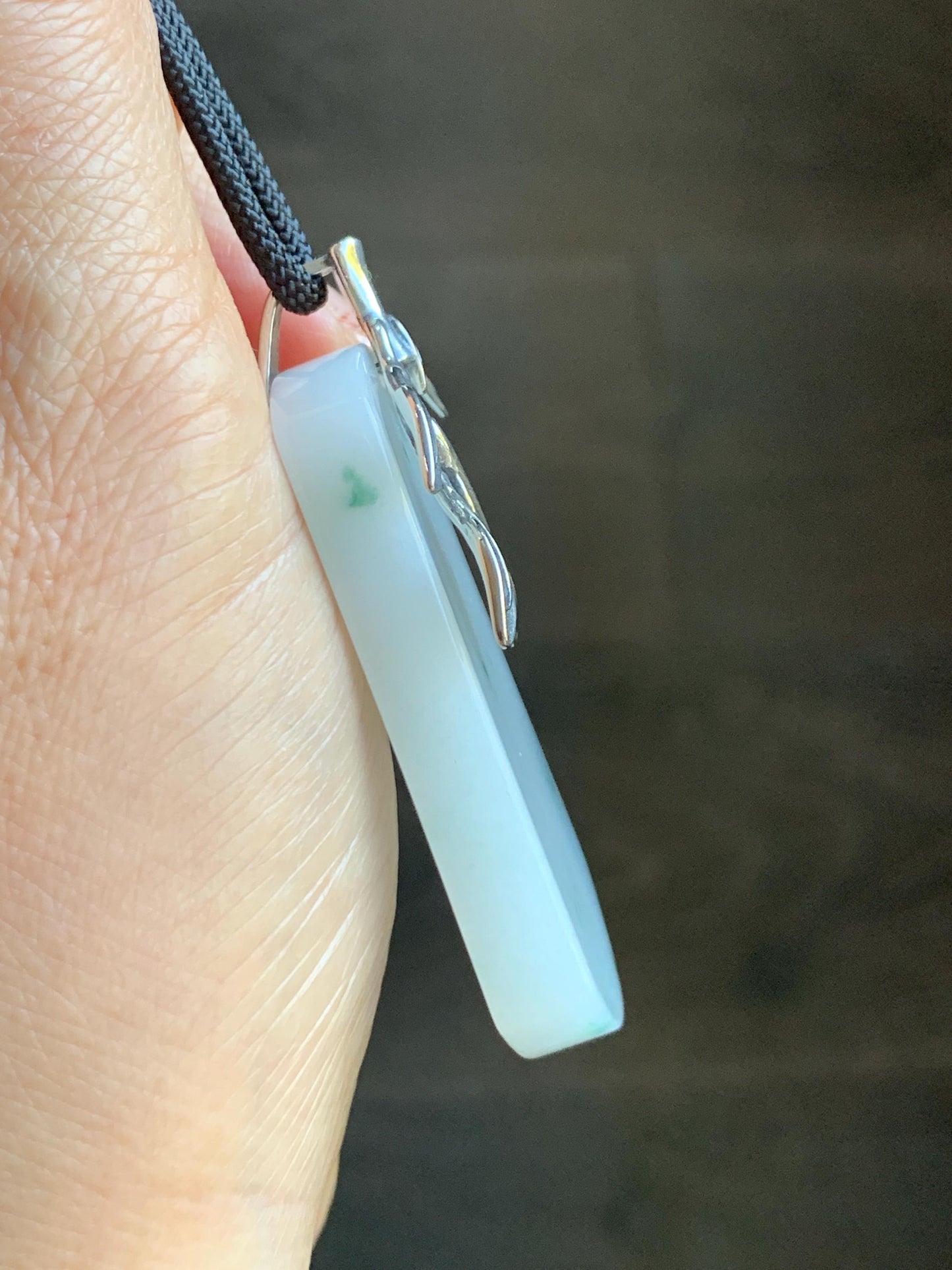 Natural Grade A Icy Translucent White & Green Marbled Jade Jadeite Large Wu Shi Pai Pendant Sterling Silver 38g 天然细糯白飘绿翡翠无事牌吊坠 PLM350A