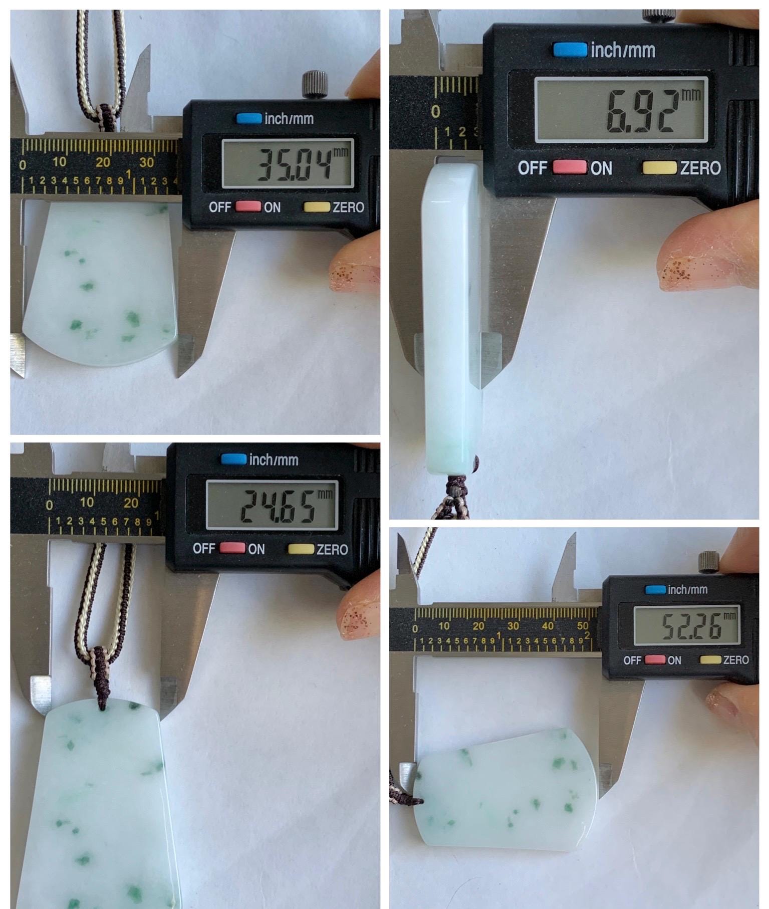 Natural Grade A Icy Translucent White & Green Marbled Jade Jadeite Large Wu Shi Pai Pendant Rope Pendant 28” 36g 天然细糯白飘绿翡翠无事牌吊坠 PLM350B