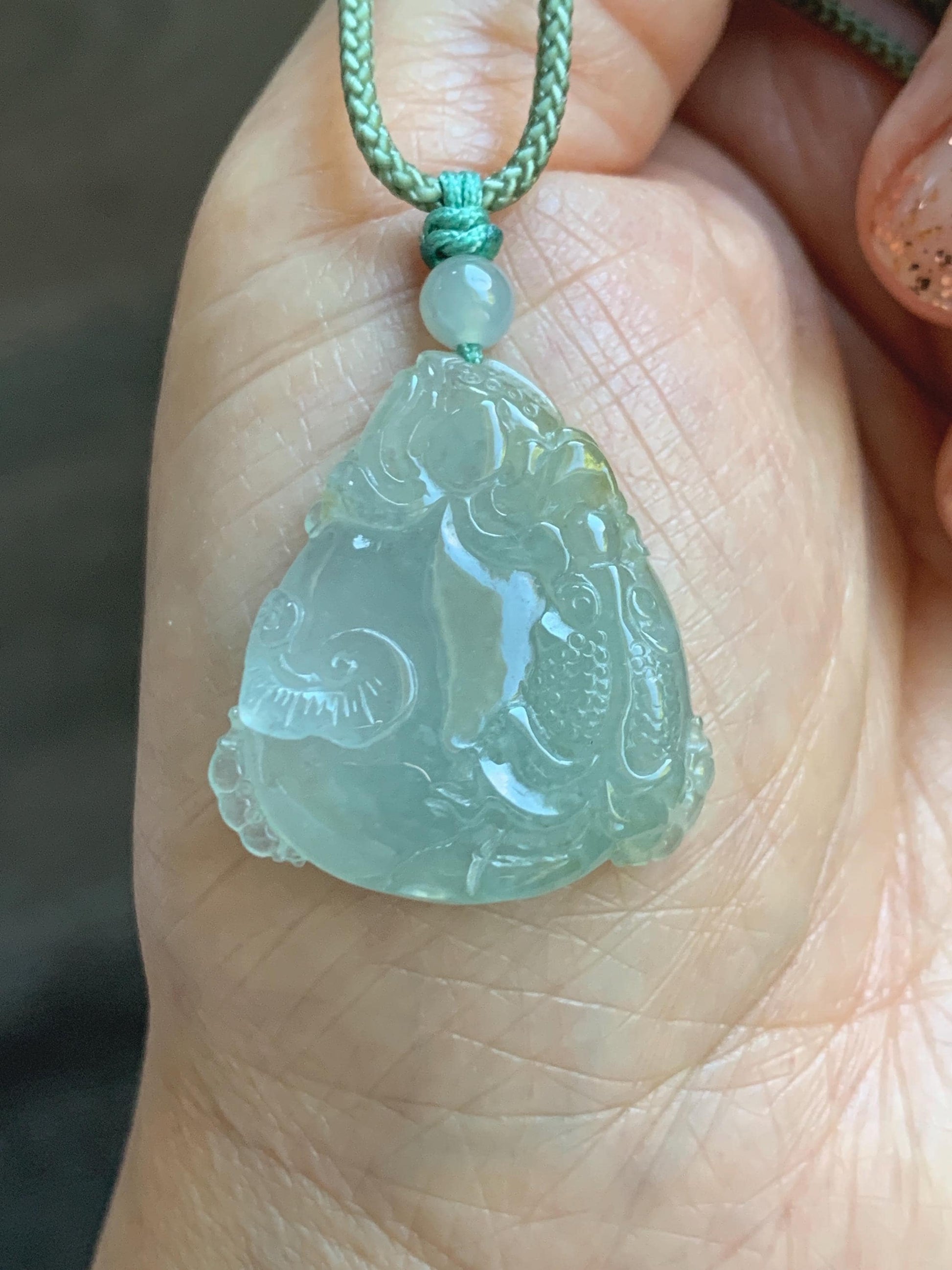 Certified Natural Grade A Icy Translucent Jadeite Lotus Flower Goldfish Ping An Kou Donut Pendant Rope Necklace 天然老种冰胶晴底翡翠莲花鱼平安扣吊坠项链 1694