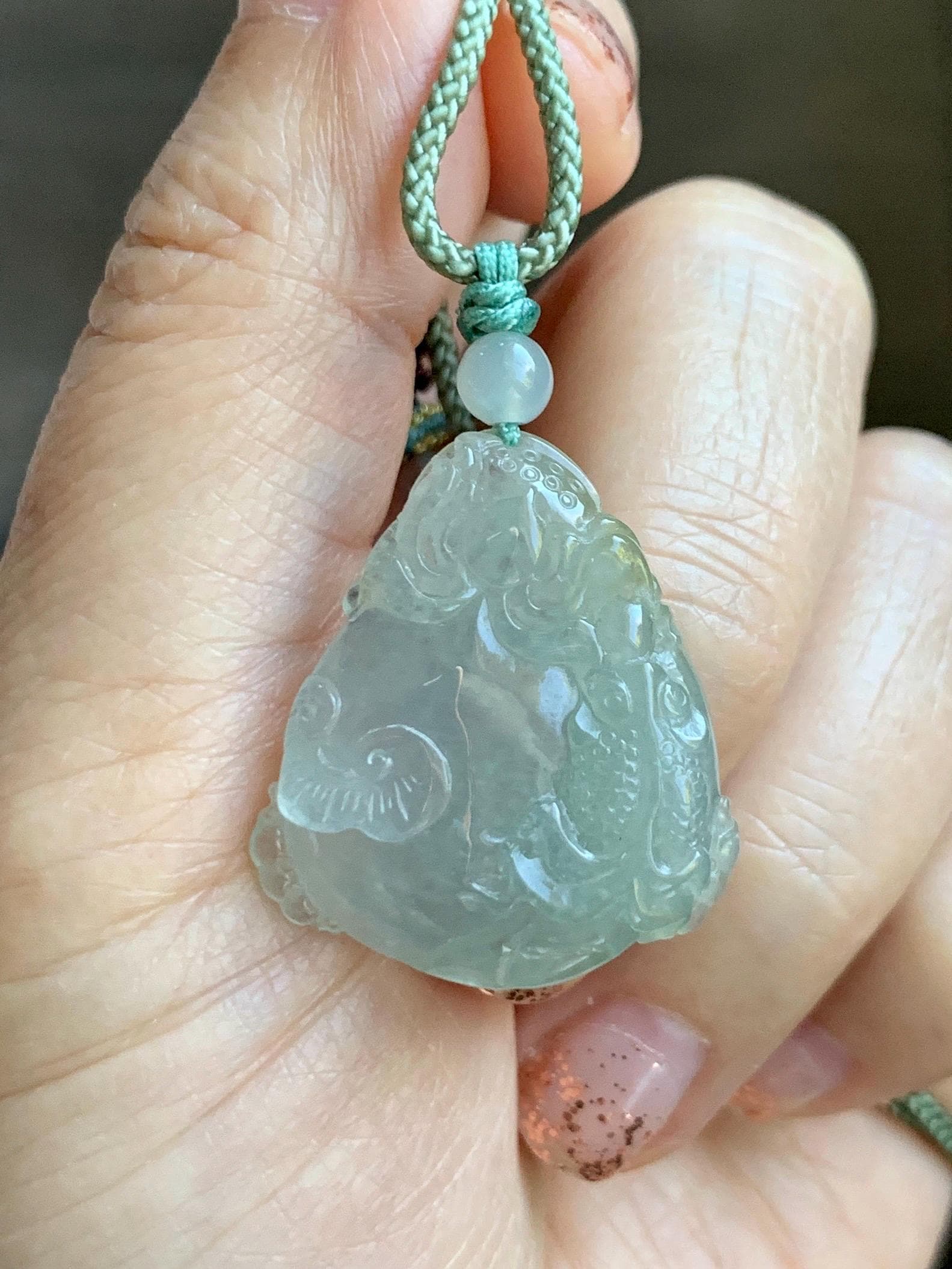 Certified Natural Grade A Icy Translucent Jadeite Lotus Flower Goldfish Ping An Kou Donut Pendant Rope Necklace 天然老种冰胶晴底翡翠莲花鱼平安扣吊坠项链 1694