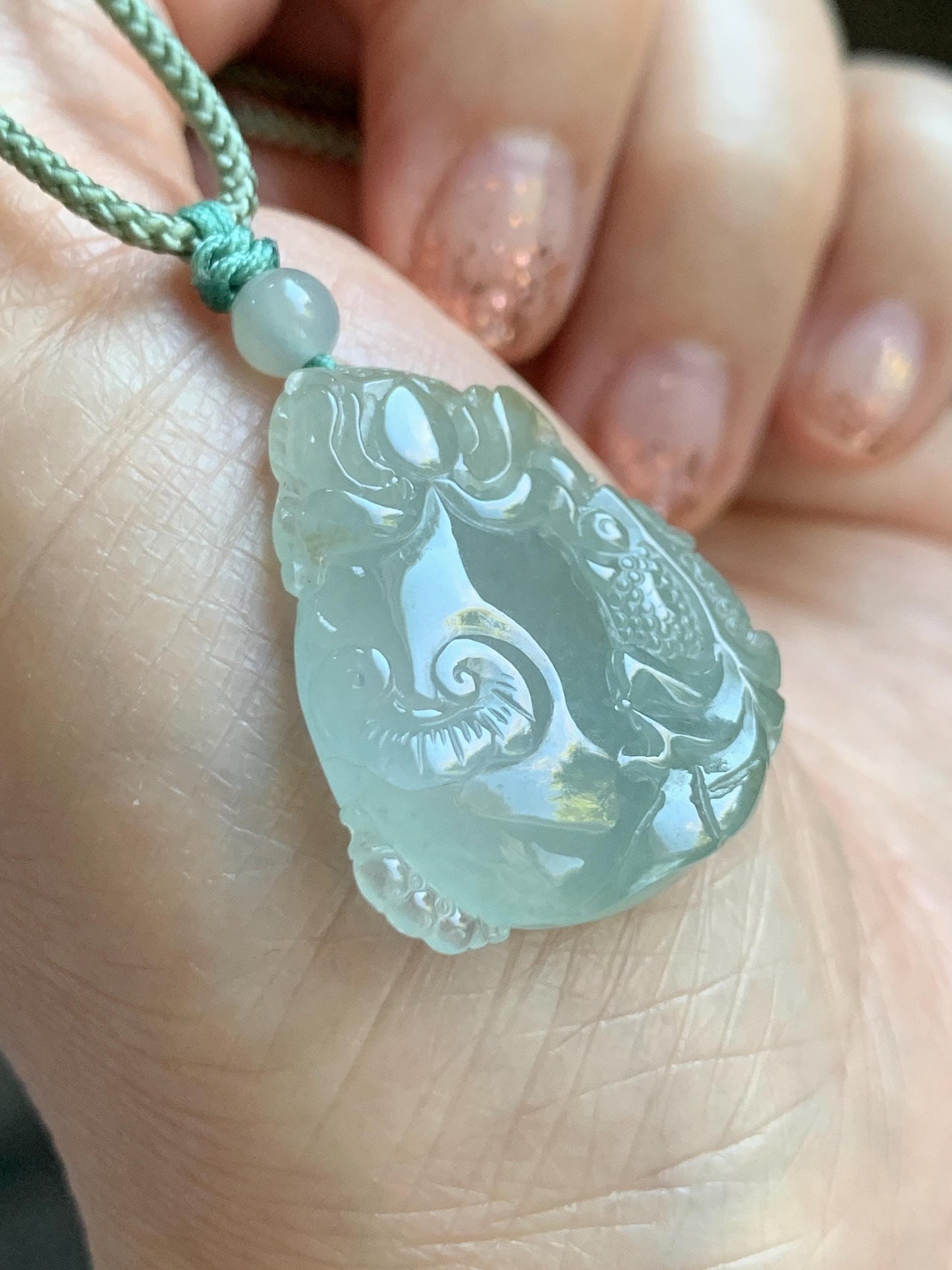 Certified Natural Grade A Icy Translucent Jadeite Lotus Flower Goldfish Ping An Kou Donut Pendant Rope Necklace 天然老种冰胶晴底翡翠莲花鱼平安扣吊坠项链 1694