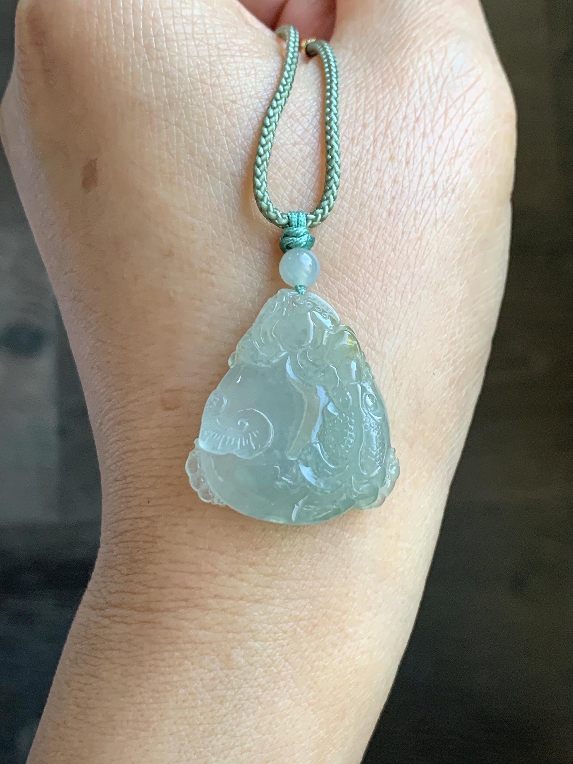 Certified Natural Grade A Icy Translucent Jadeite Lotus Flower Goldfish Ping An Kou Donut Pendant Rope Necklace 天然老种冰胶晴底翡翠莲花鱼平安扣吊坠项链 1694