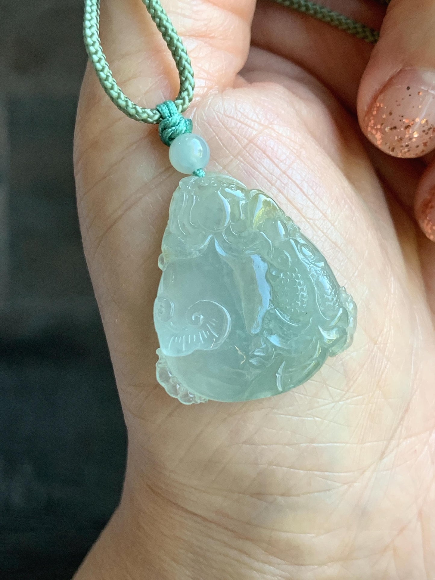 Certified Natural Grade A Icy Translucent Jadeite Lotus Flower Goldfish Ping An Kou Donut Pendant Rope Necklace 天然老种冰胶晴底翡翠莲花鱼平安扣吊坠项链 1694