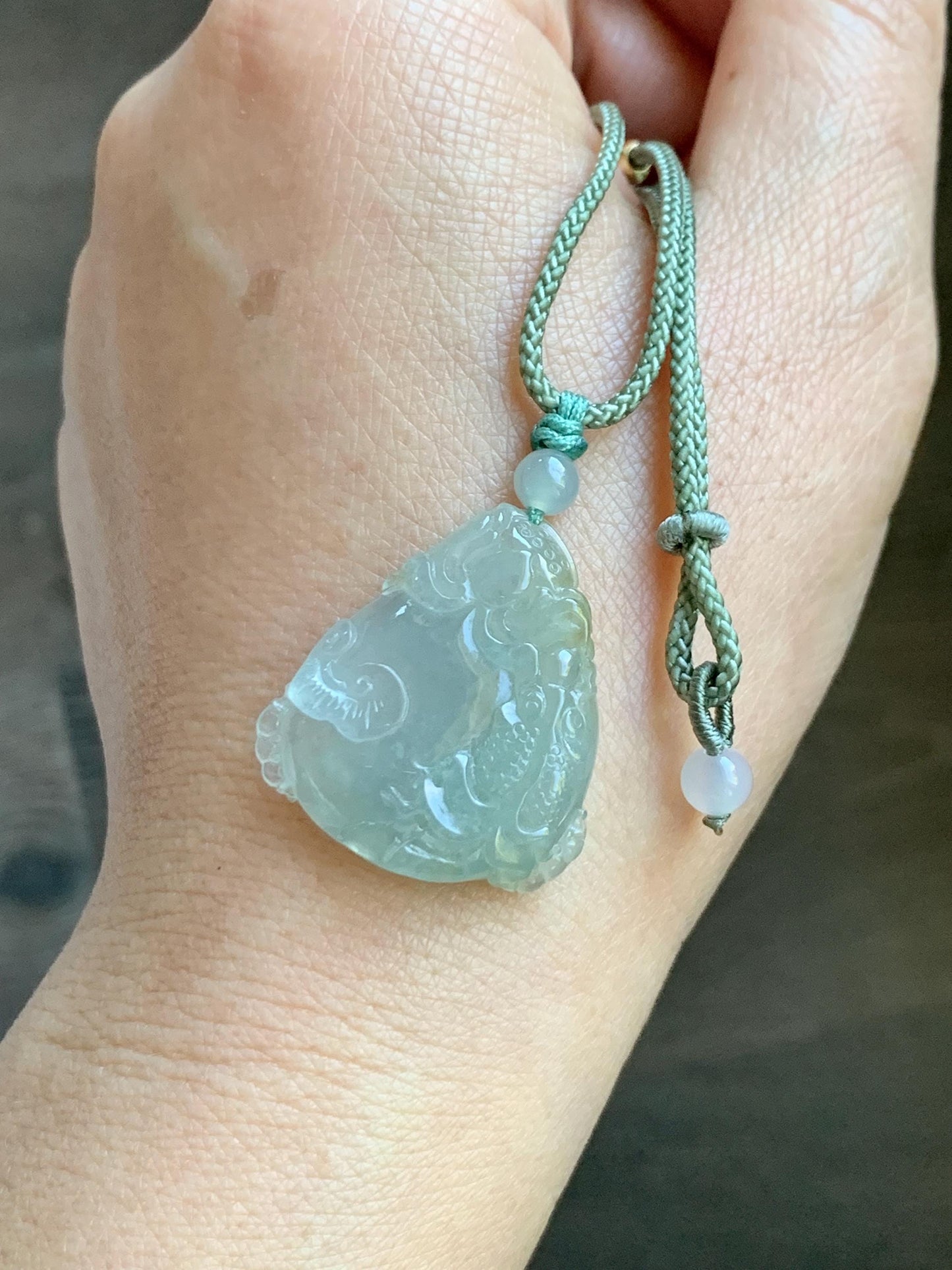 Certified Natural Grade A Icy Translucent Jadeite Lotus Flower Goldfish Ping An Kou Donut Pendant Rope Necklace 天然老种冰胶晴底翡翠莲花鱼平安扣吊坠项链 1694