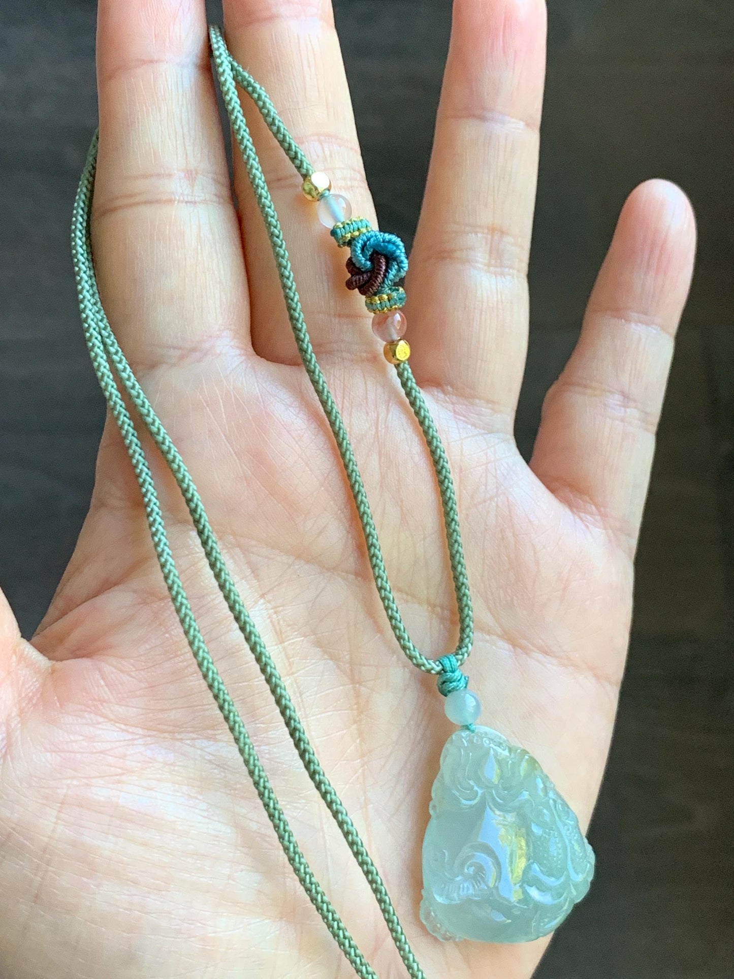 Certified Natural Grade A Icy Translucent Jadeite Lotus Flower Goldfish Ping An Kou Donut Pendant Rope Necklace 天然老种冰胶晴底翡翠莲花鱼平安扣吊坠项链 1694