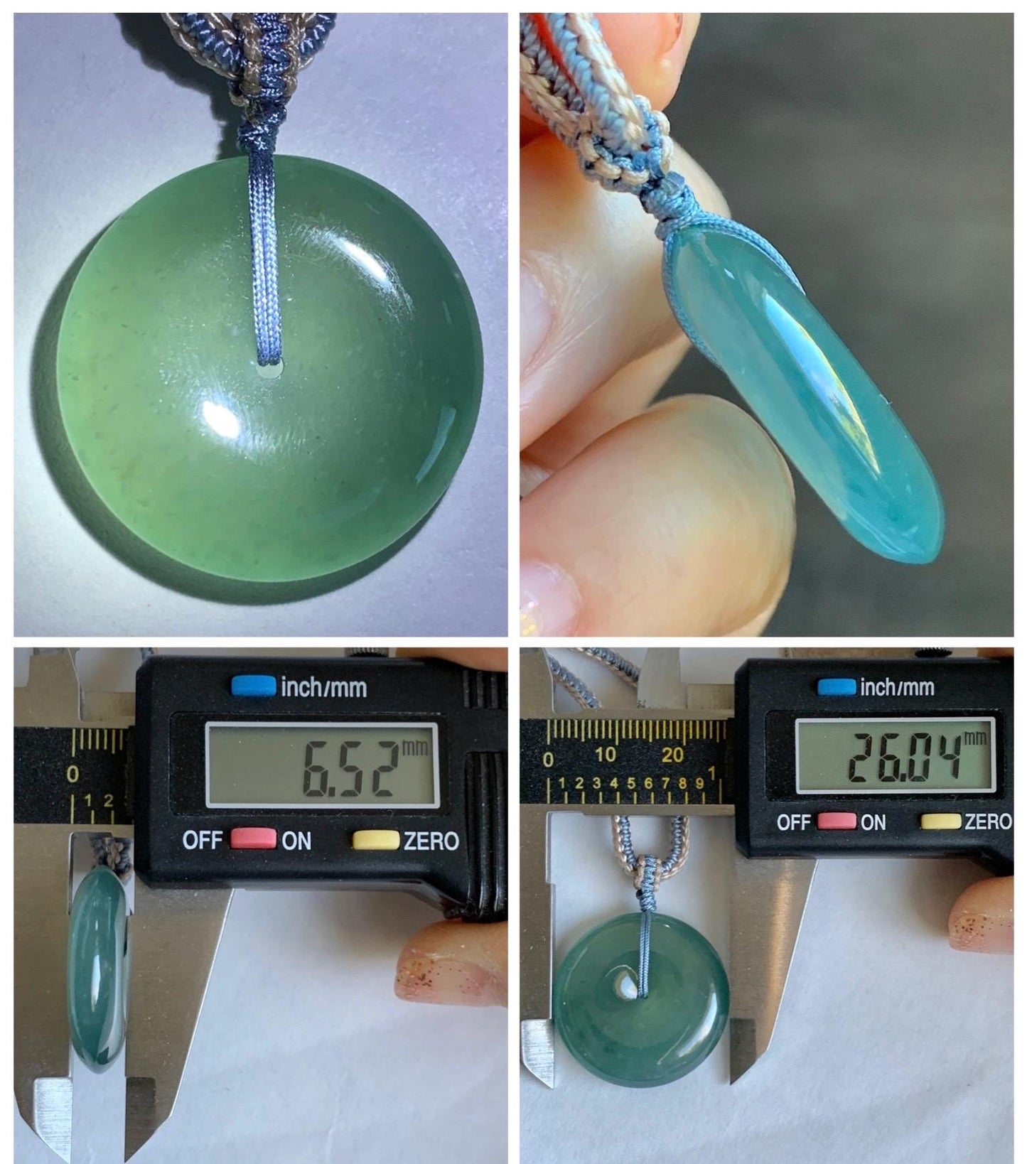 Natural Grade A Guatemalan Icy Translucent Dark Teal Green Jade Jadeite Ping An Kou Donut Pendant Rope Necklace 26” 天然冰危深蓝绿翡翠平安扣吊坠 WSL220
