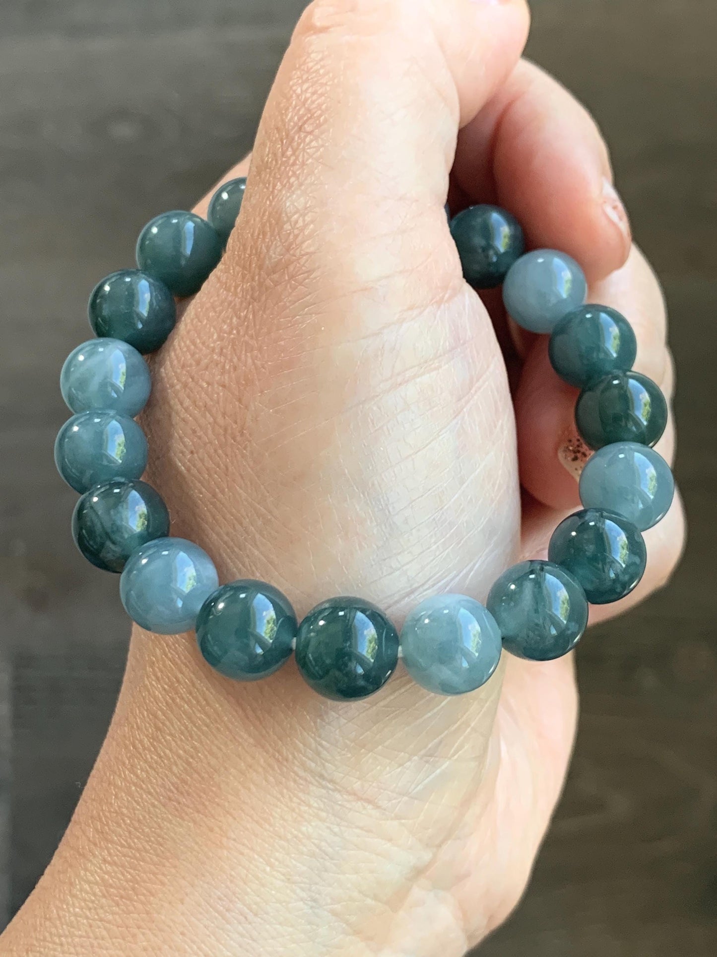 Natural Grade A Guatemalan Icy Translucent Dusty Teal Blue Multicolored Jade Jadeite Beaded Bracelet 9.7mm 7” 31g 天然冰危蓝水多宝翡翠手串 WDB150B