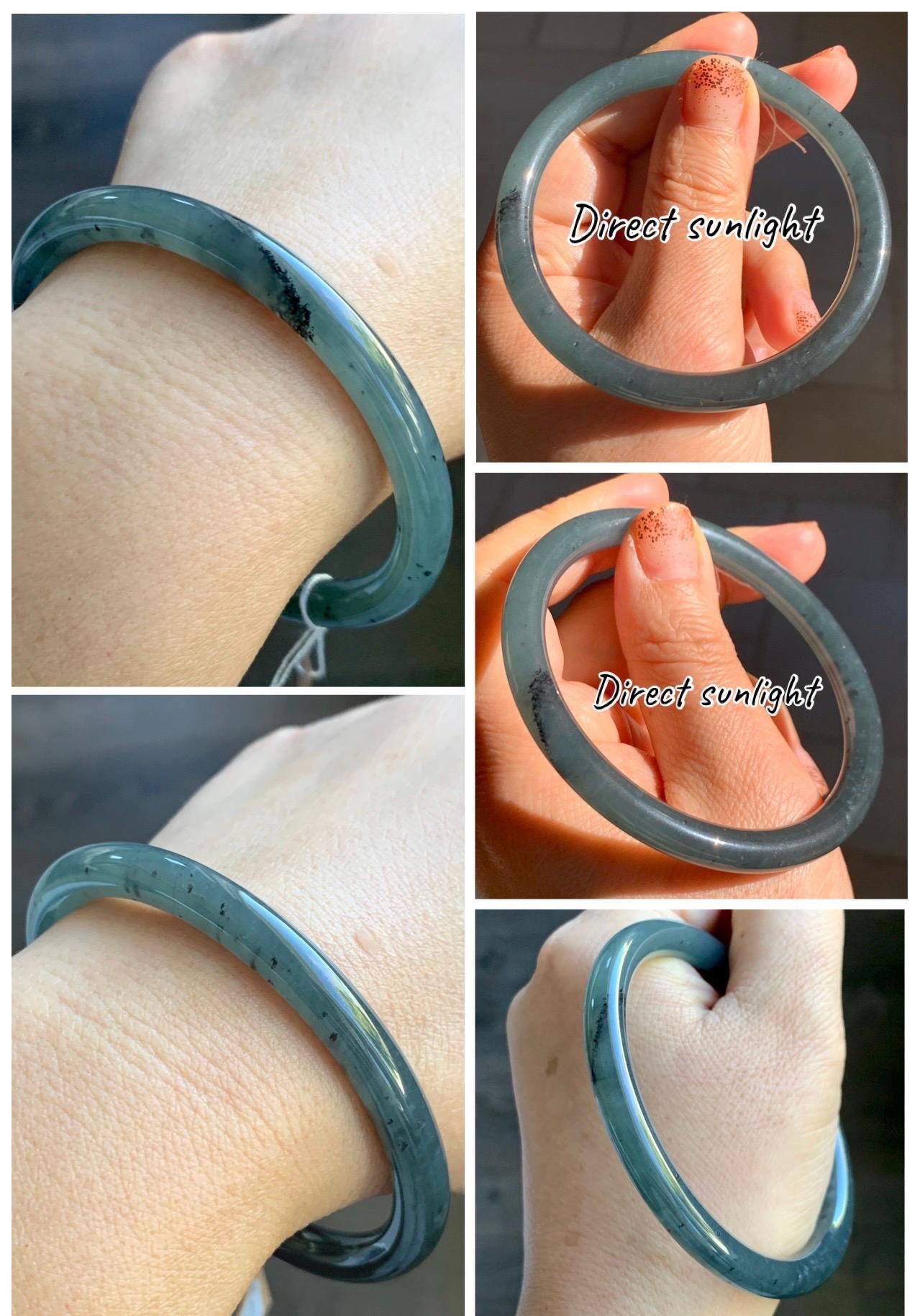 Certified Natural Grade A Guatemalan Icy Translucent Grayish Blue Wuji Marbled Jade Jadeite Bangle Bracelet 59.7mm 7.38” 天然冰危蓝灰乌鸡细圆条翡翠手镯 459