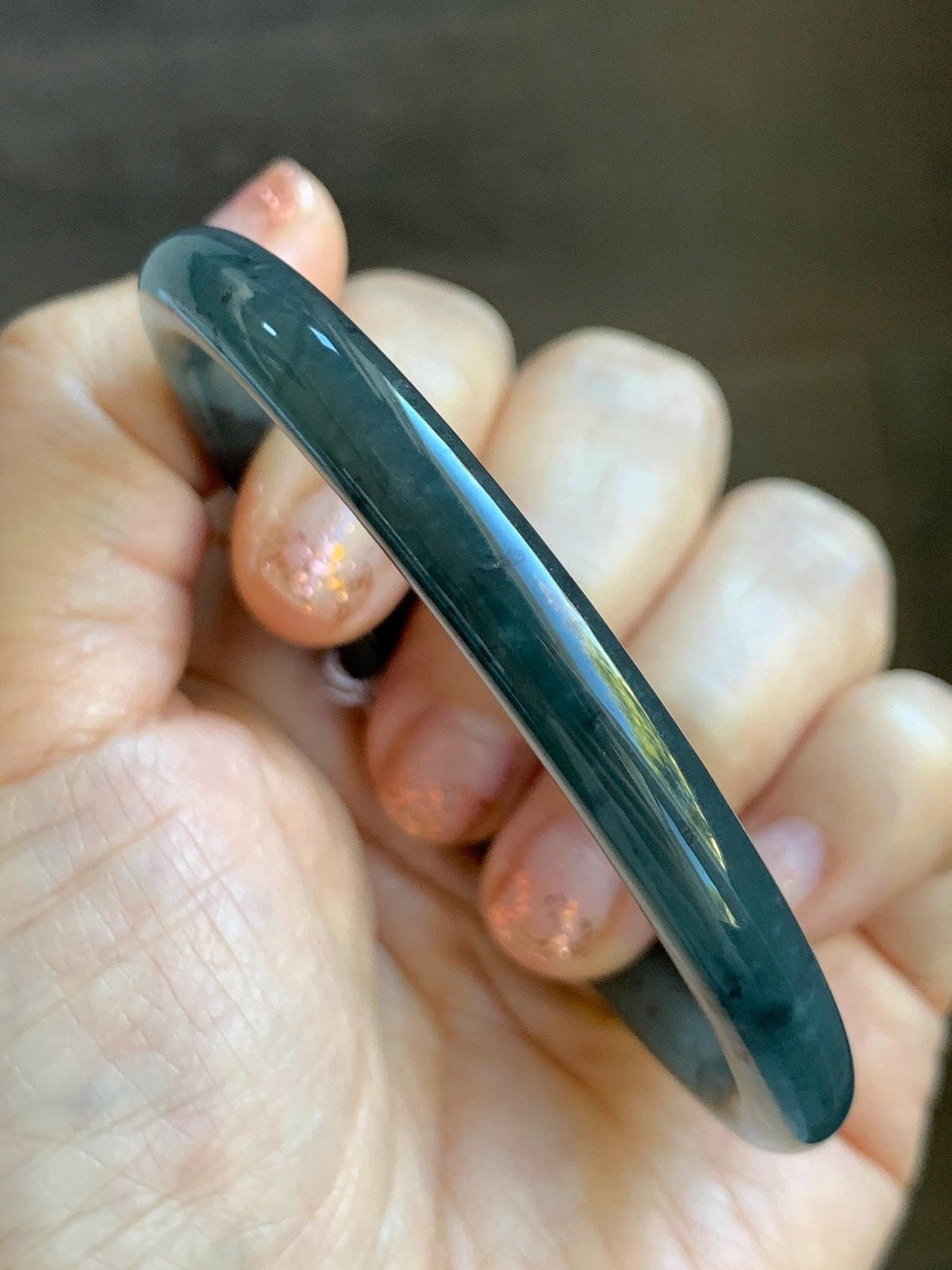 Certified Natural Grade A Guatemalan Icy Translucent Grayish Blue Wuji Marbled Jade Jadeite Bangle Bracelet 59.7mm 7.38” 天然冰危蓝灰乌鸡细圆条翡翠手镯 459