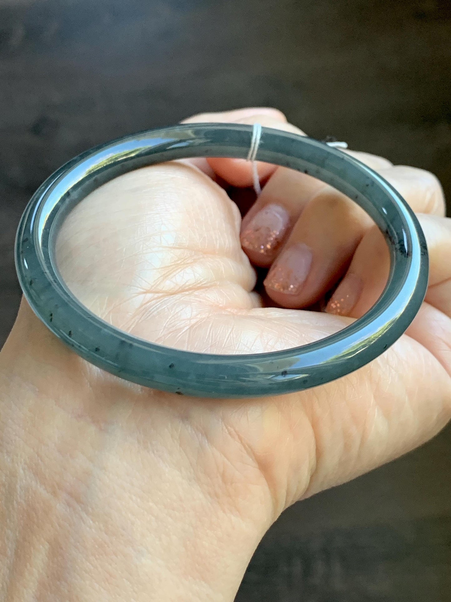 Certified Natural Grade A Guatemalan Icy Translucent Grayish Blue Wuji Marbled Jade Jadeite Bangle Bracelet 59.7mm 7.38” 天然冰危蓝灰乌鸡细圆条翡翠手镯 459