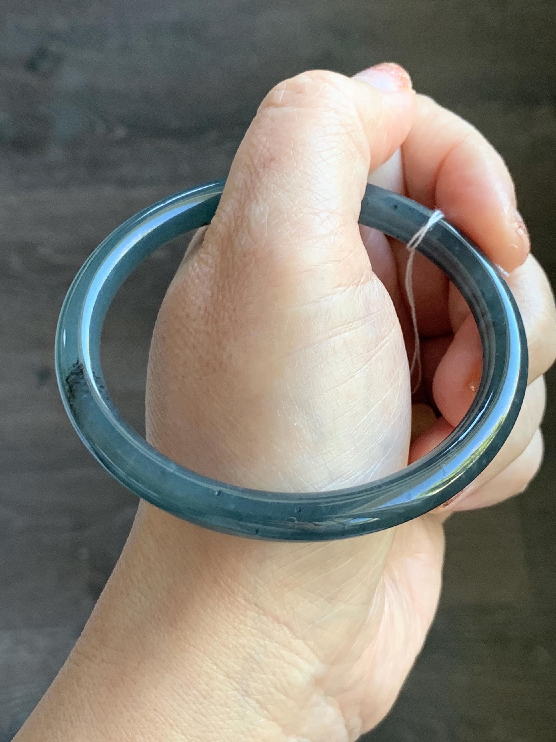 Certified Natural Grade A Guatemalan Icy Translucent Grayish Blue Wuji Marbled Jade Jadeite Bangle Bracelet 59.7mm 7.38” 天然冰危蓝灰乌鸡细圆条翡翠手镯 459